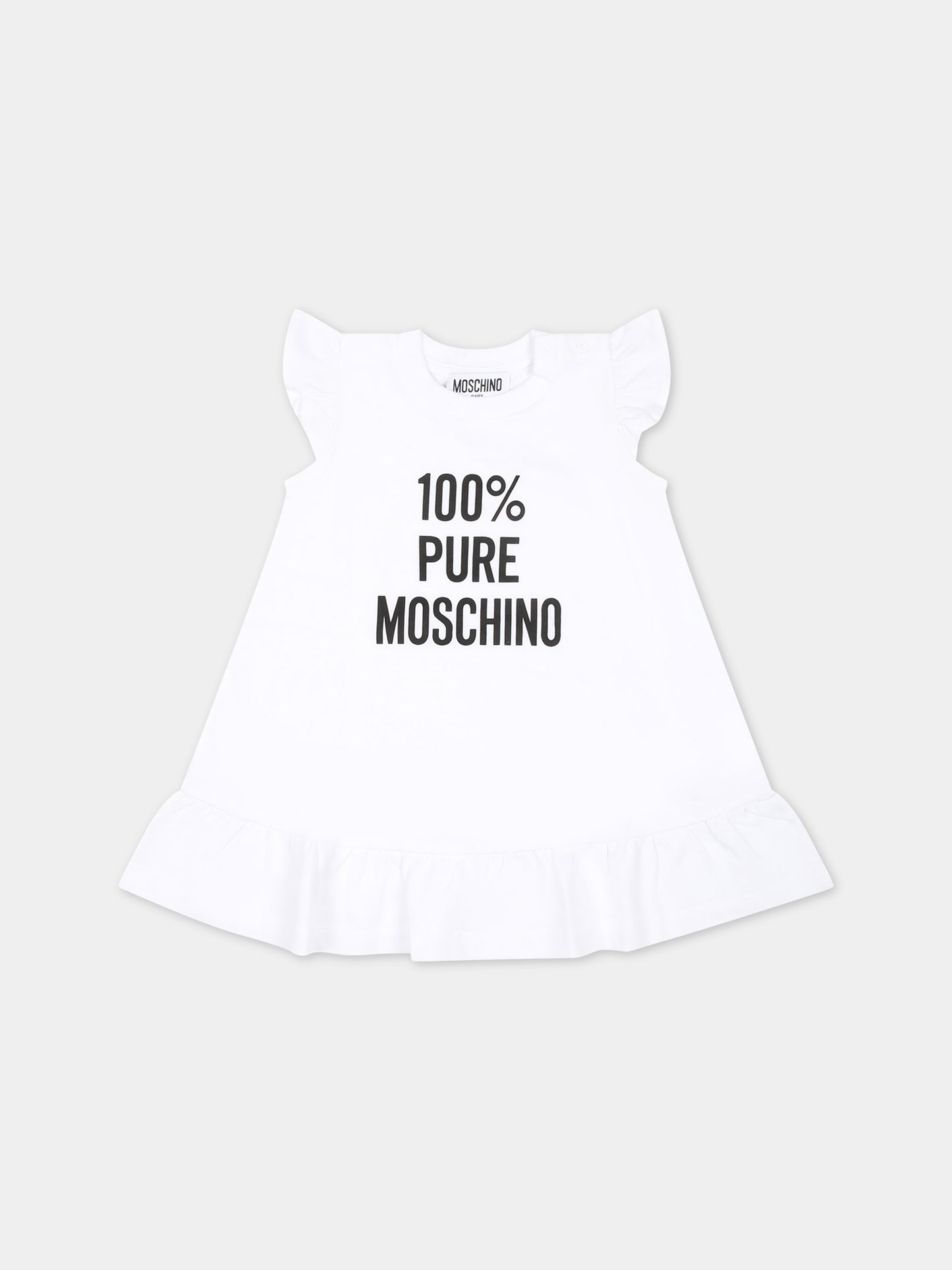 Vestito bianco per neonata con stampa nera,Moschino Kids,MDV0BA LAA01 10101