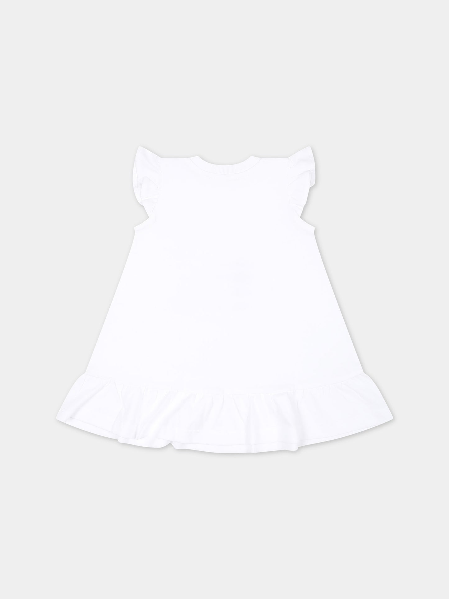 Vestito bianco per neonata con stampa nera,Moschino Kids,MDV0BA LAA01 10101