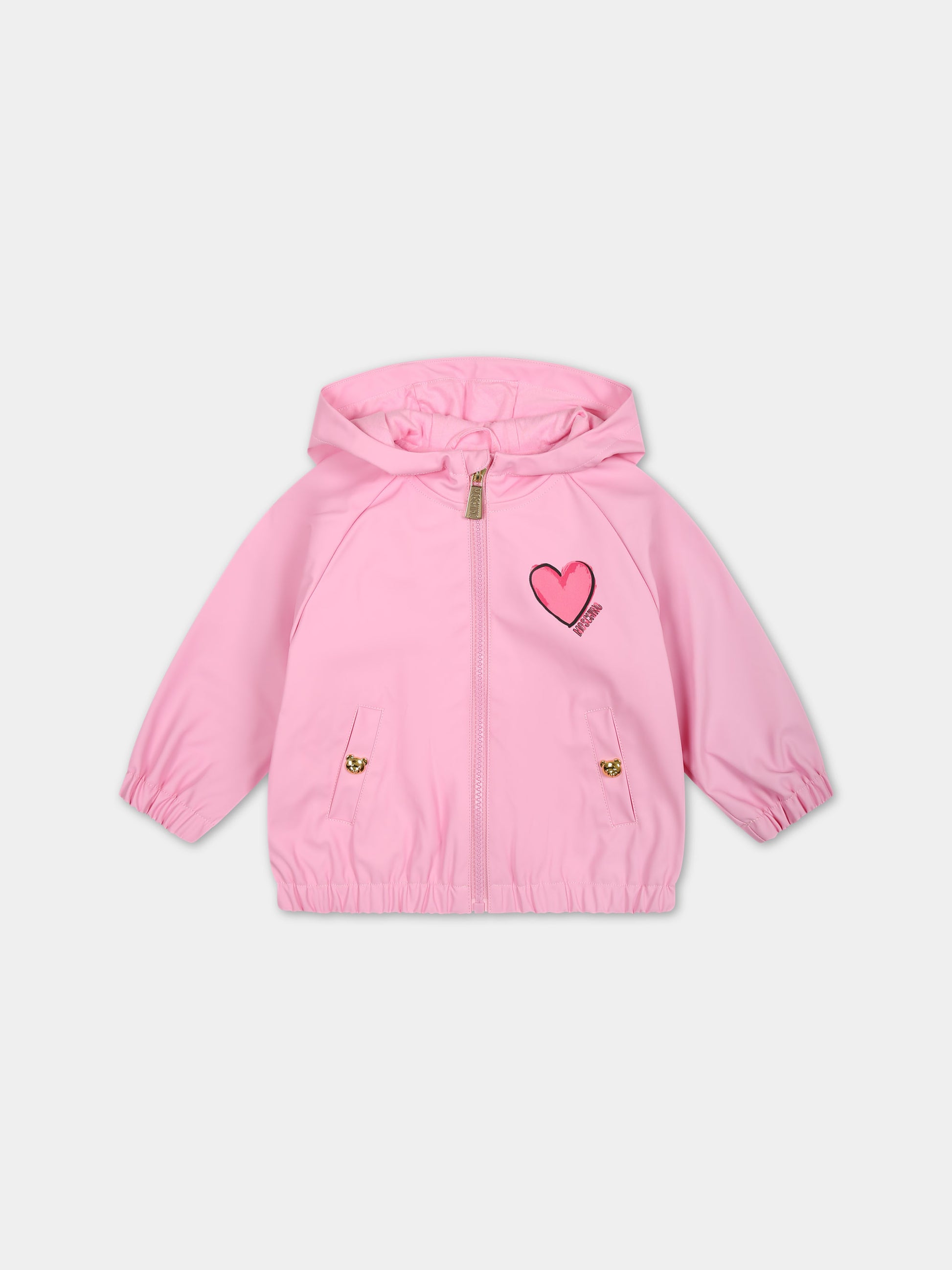 Giacca a vento rosa per neonata con Teddy Bear,Moschino Kids,MDS02D LAA38 50206