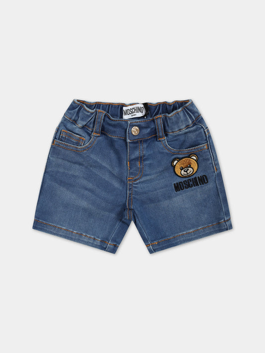 Shorts denim per neonato con patch Teddy Bear,Moschino Kids,MUQ00Y LXE43 40334