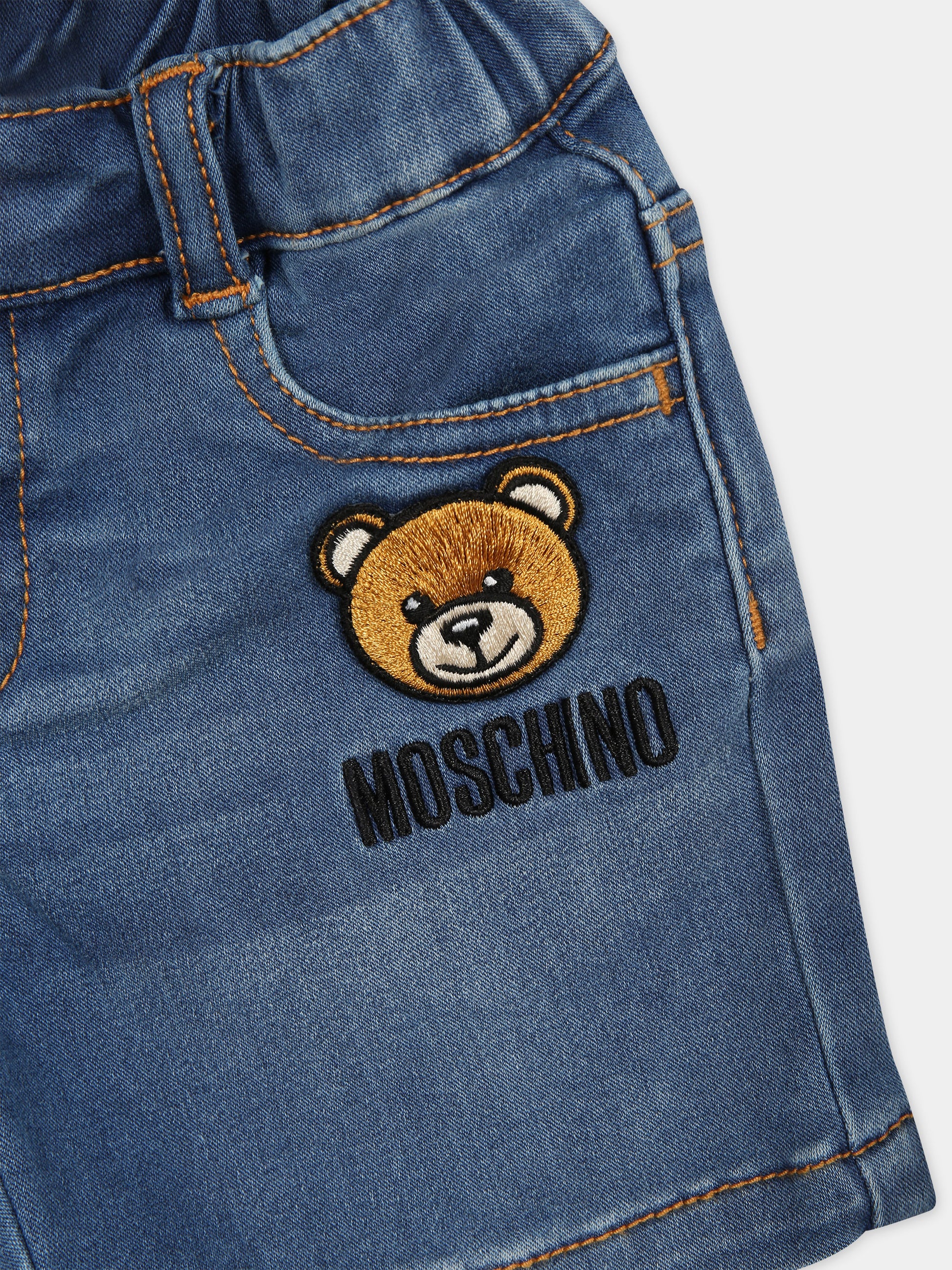 Shorts denim per neonato con patch Teddy Bear,Moschino Kids,MUQ00Y LXE43 40334