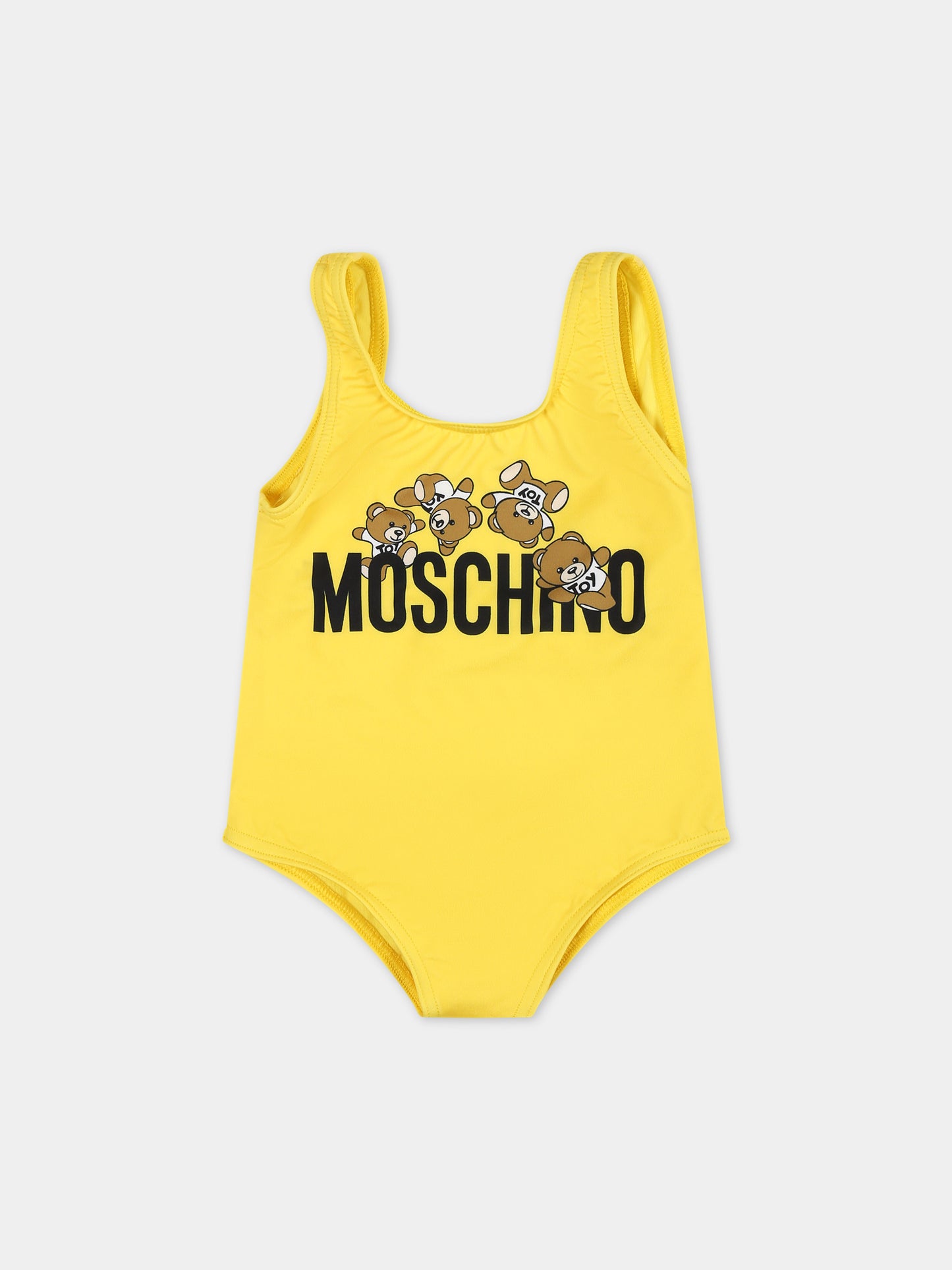 Costume intero giallo per neonata con logo e Teddy Bear,Moschino Kids,MJL00A LKA00 50162