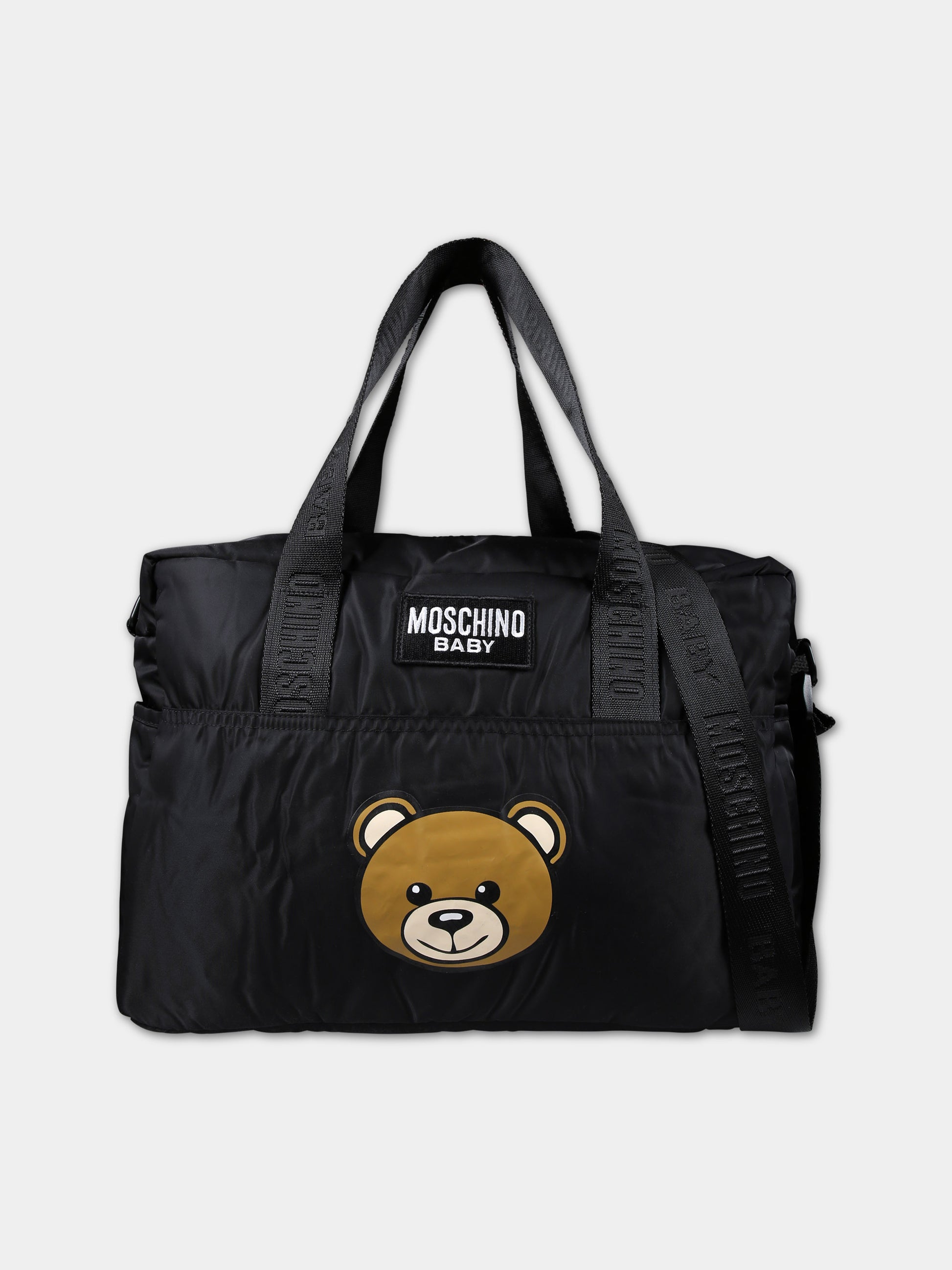 Borsa mamma nera per neonati con Teddy bear e logo,Moschino Kids,MUX04K L3A89 60100