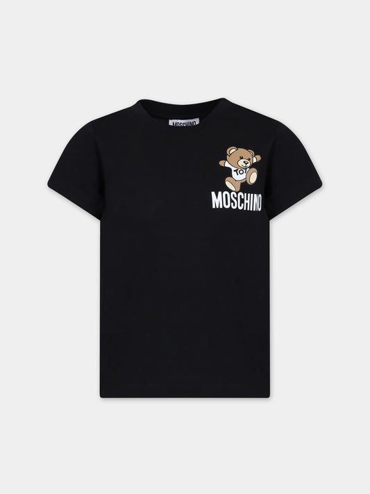 T-shirt nera per bambini con Teddy Bear e logo,Moschino Kids,HUM04K LAA02 60100
