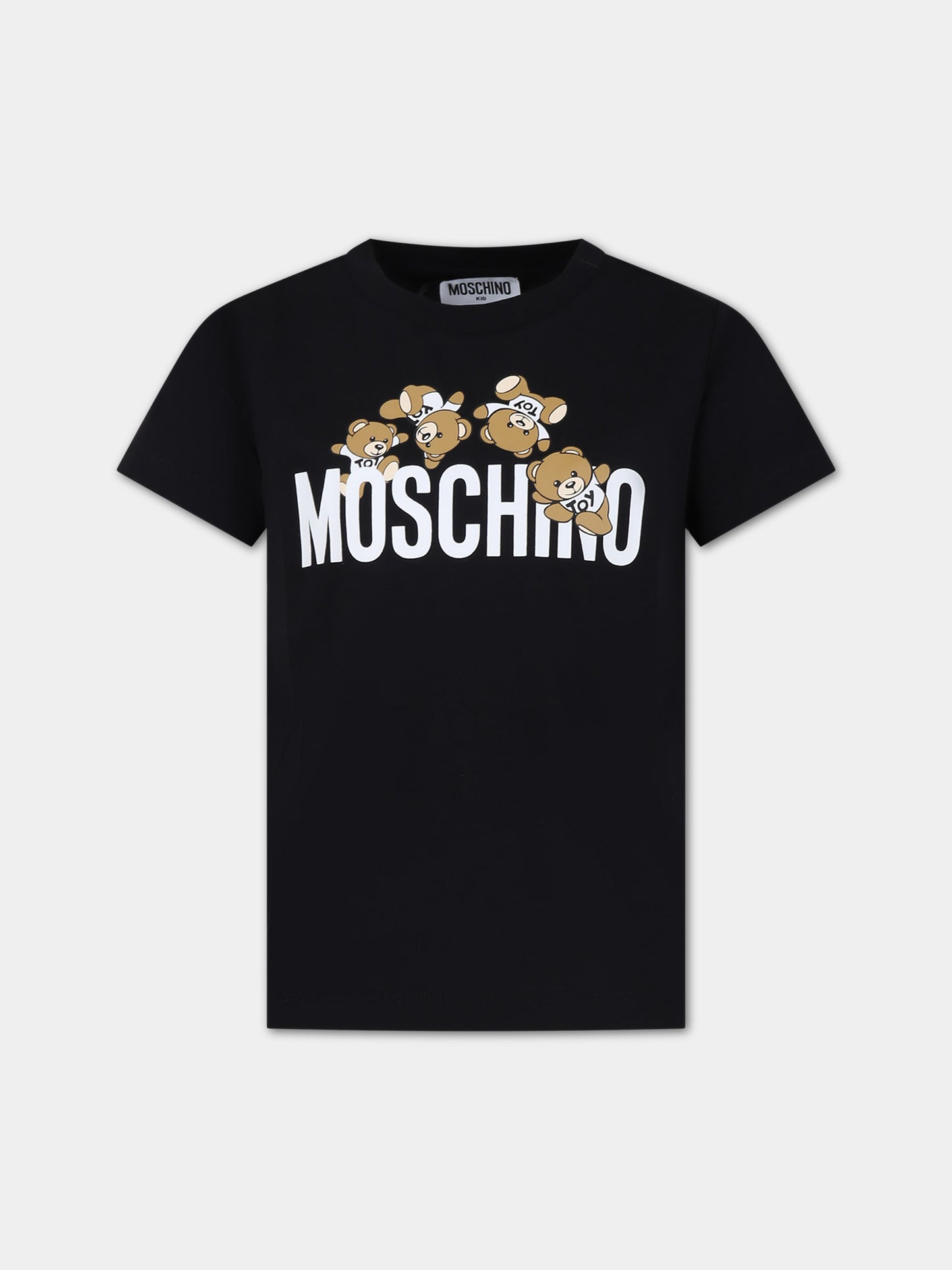 T-shirt nera per bambini con logo e Teddy Bear,Moschino Kids,HMM04K LAA03 60100