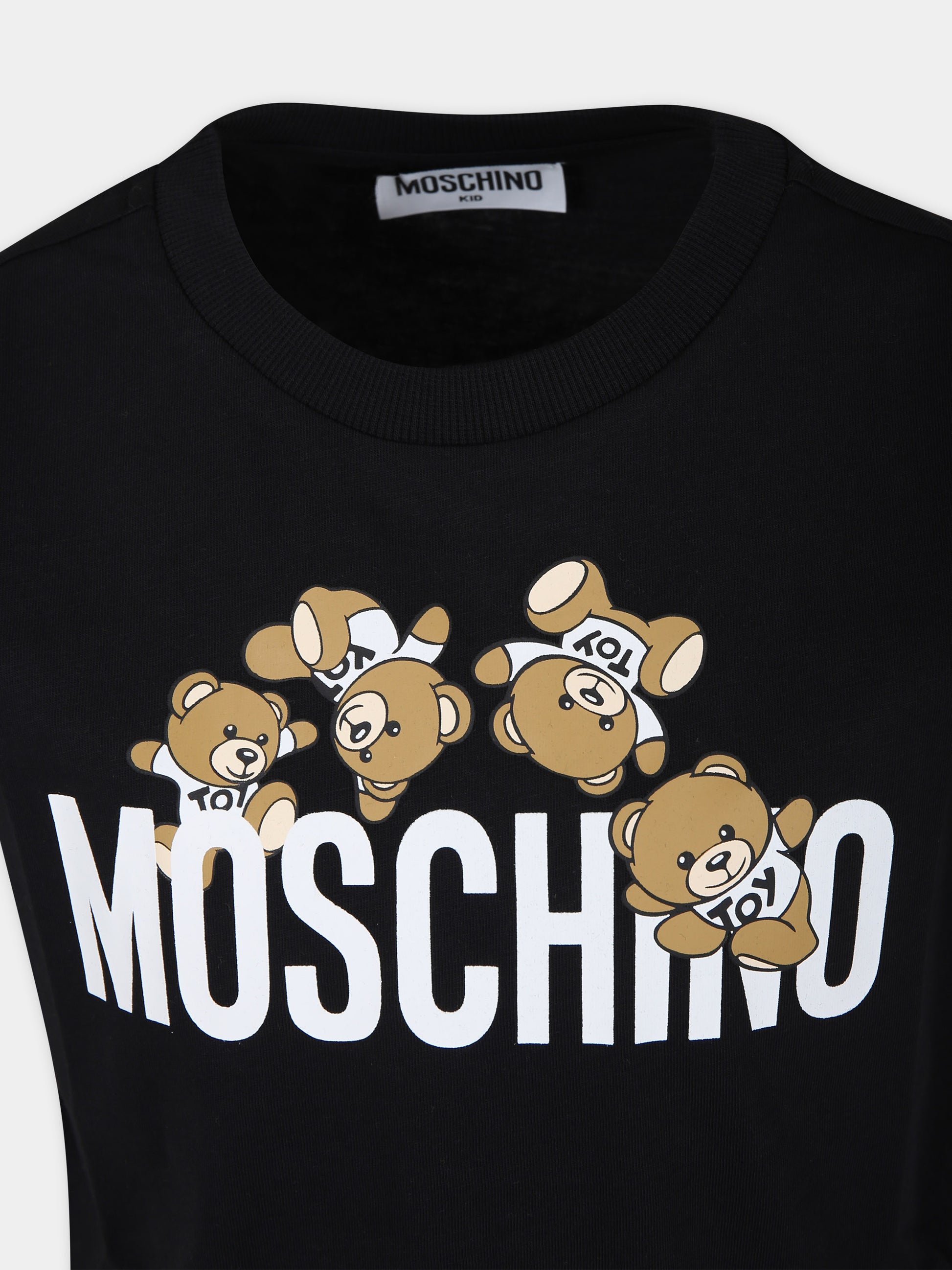 T-shirt nera per bambini con logo e Teddy Bear,Moschino Kids,HMM04K LAA03 60100