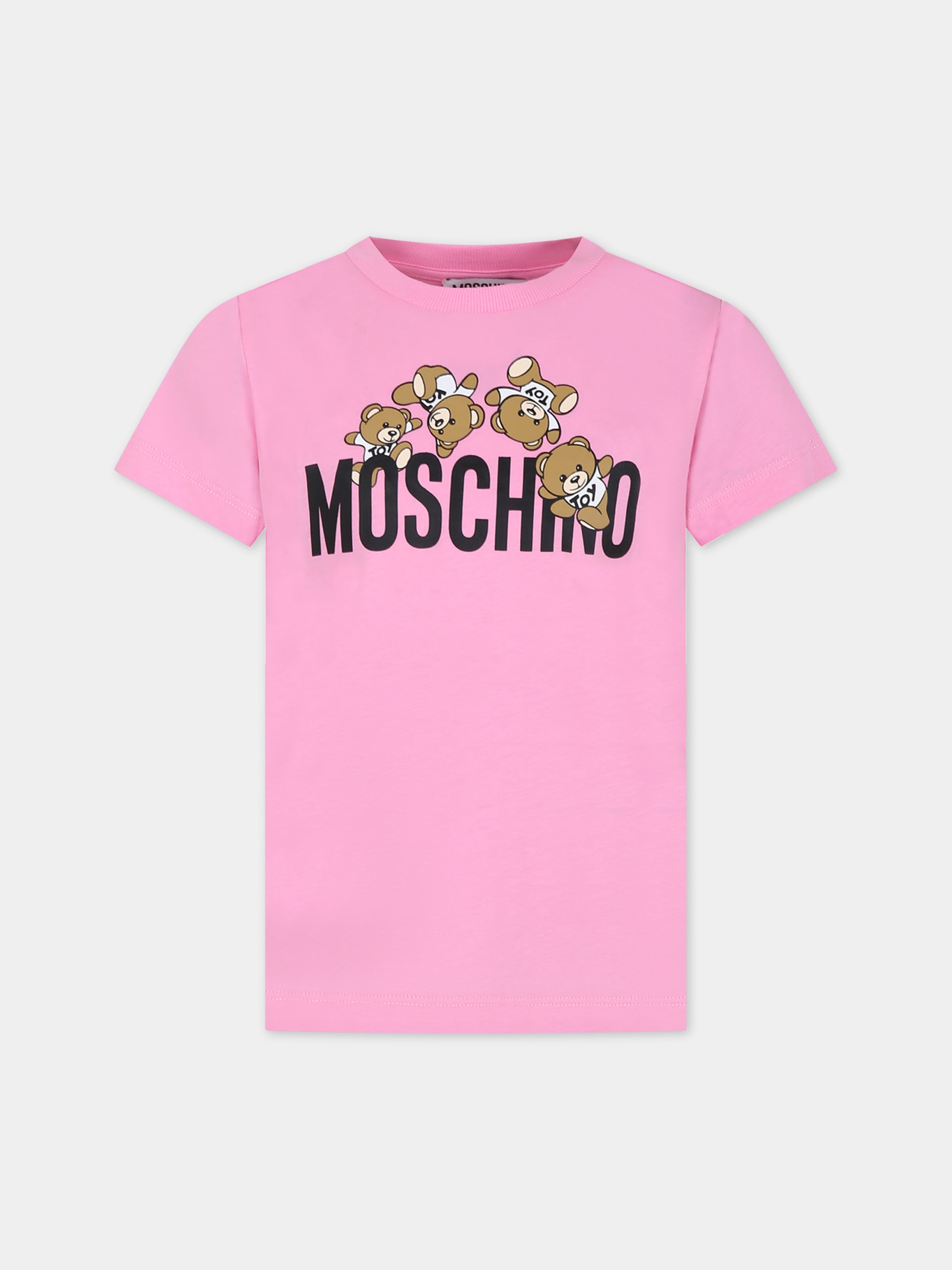 T-shirt rosa per bambini con logo e Teddy Bear,Moschino Kids,HMM04K LAA03 50206