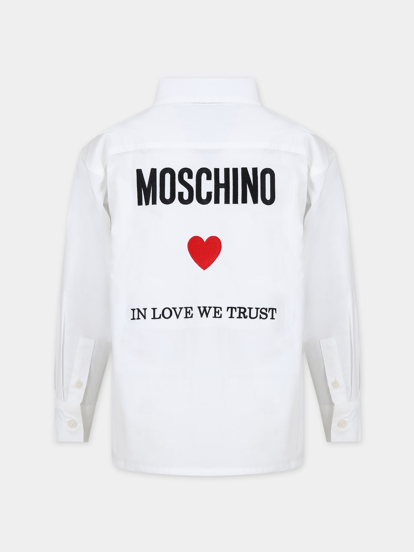 Camicia bianca per bambino con logo e cuore,Moschino Kids,HDC01U LLA10 10101