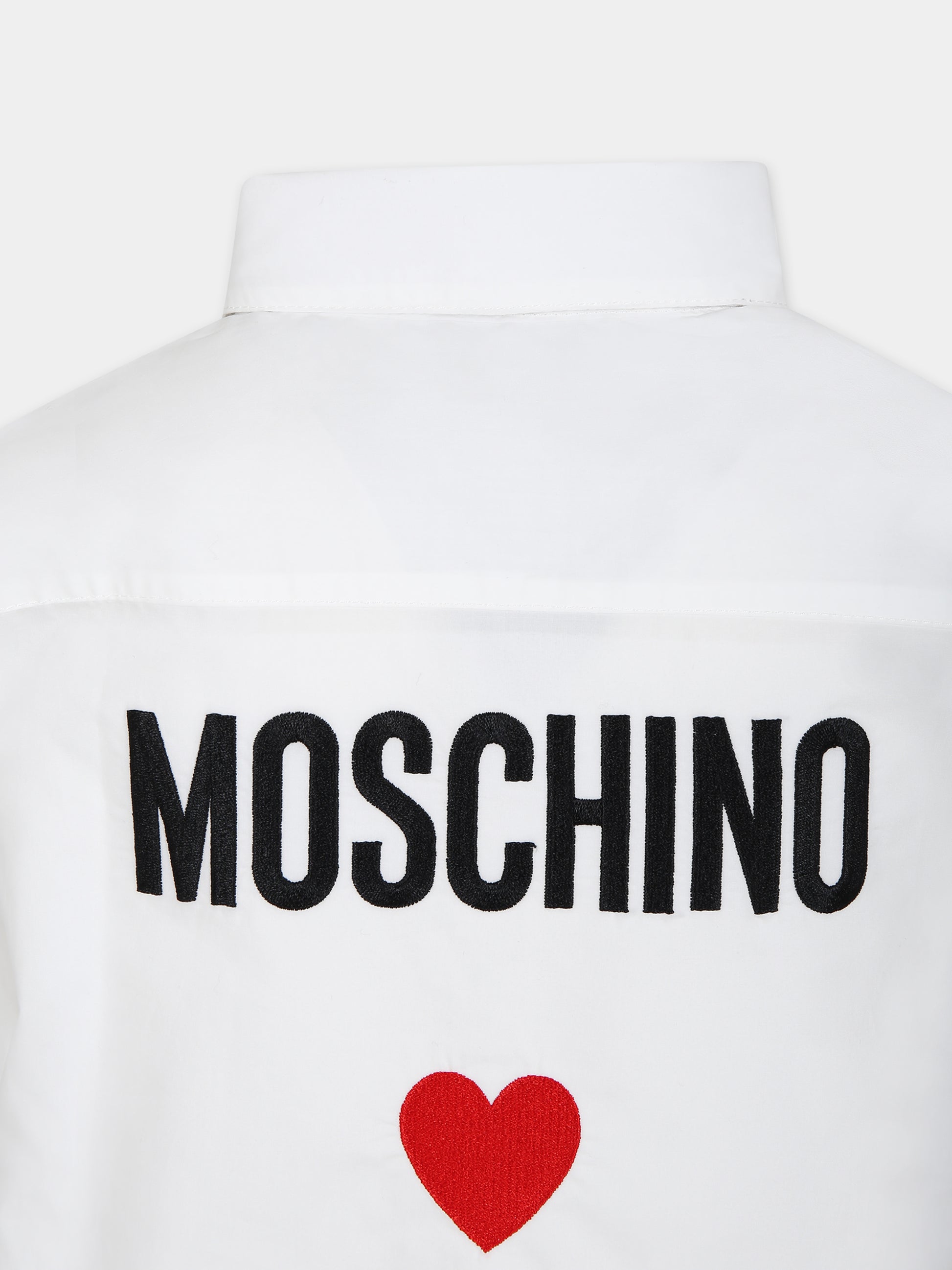 Camicia bianca per bambino con logo e cuore,Moschino Kids,HDC01U LLA10 10101