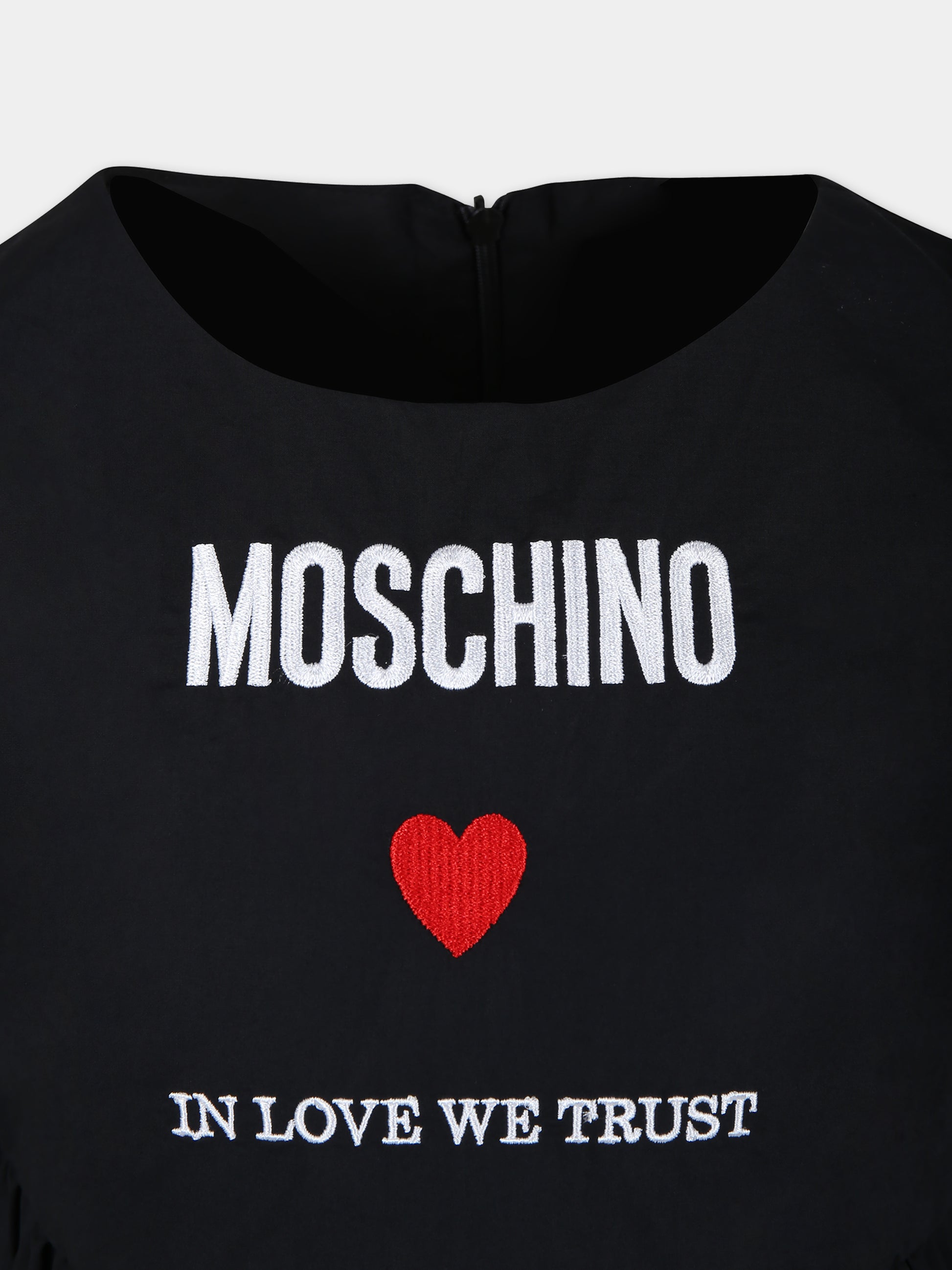 Vestito nero per bambina con logo e cuore,Moschino Kids,HDV0EV LLA10 60100