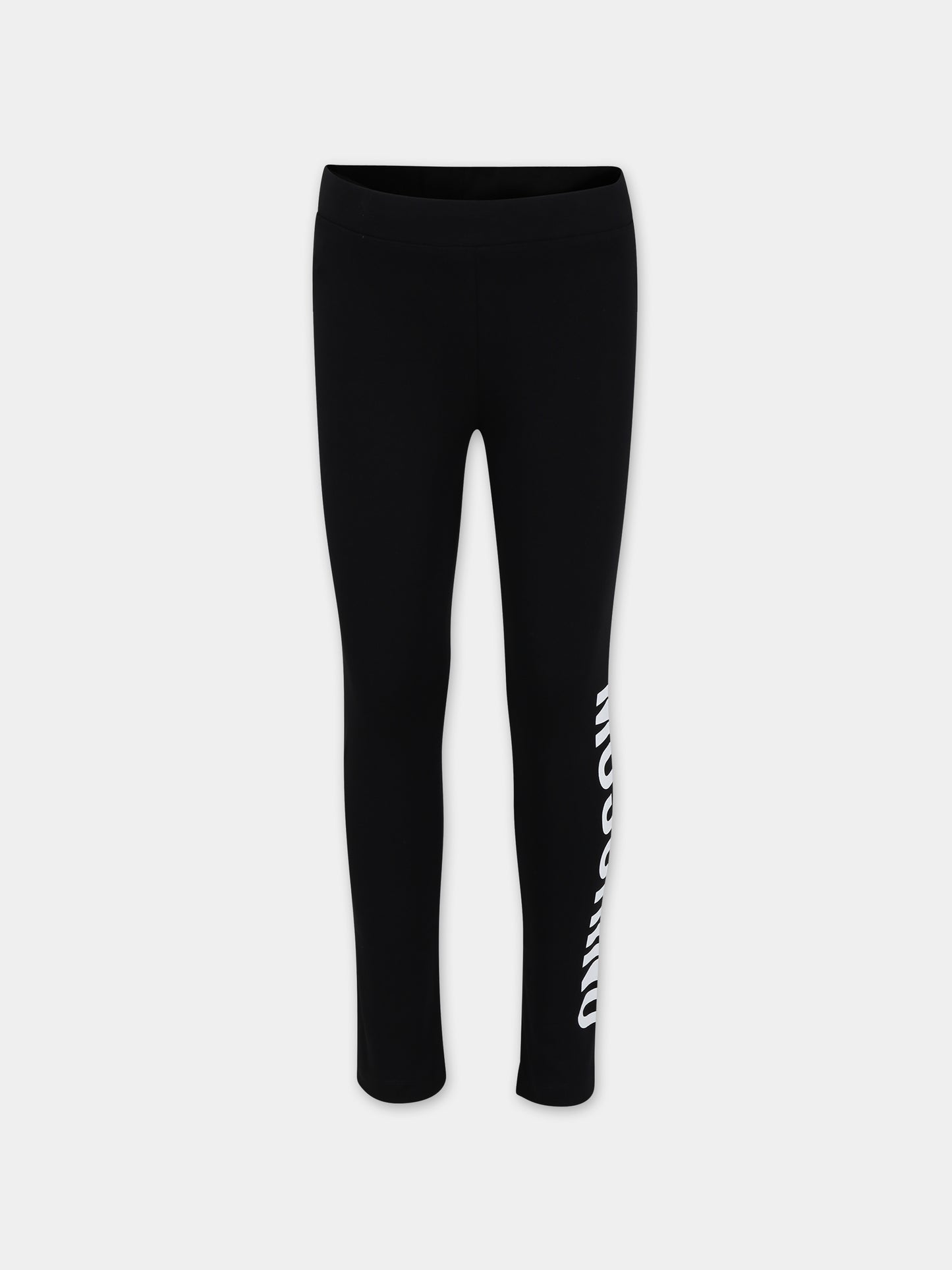 Leggings nero per bambina con logo,Moschino Kids,HEP04X LBA00 60100