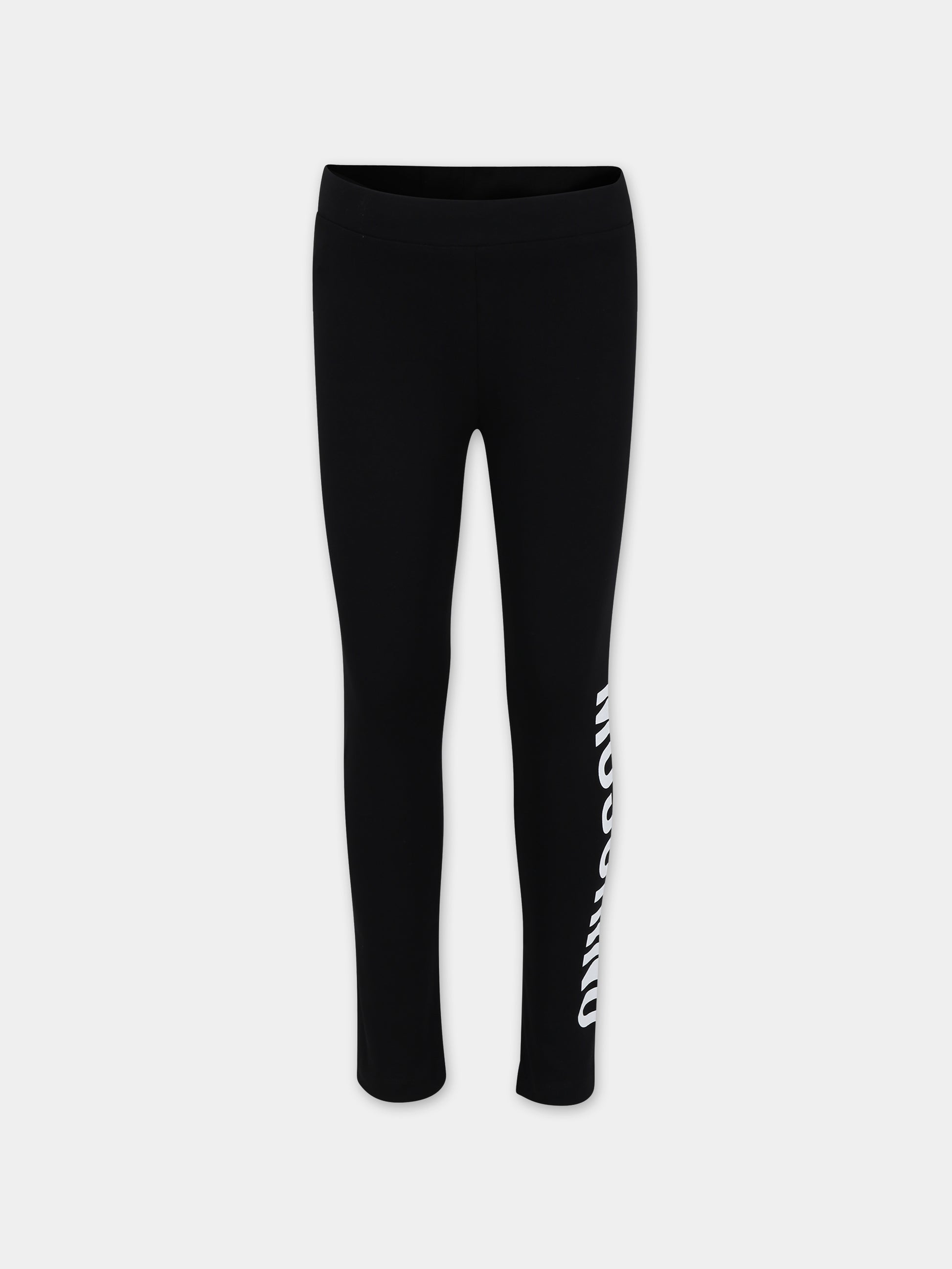 Leggings nero per bambina con logo,Moschino Kids,HEP04X LBA00 60100