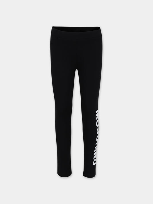Leggings nero per bambina con logo,Moschino Kids,HEP04X LBA00 60100