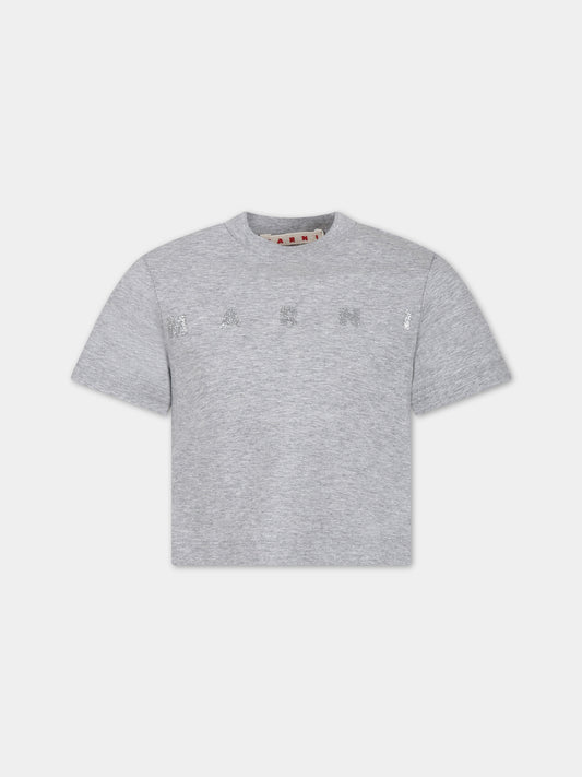 T-shirt grigia per bambina con logo,Marni Kids,M01027 M00NE MT241F 0M903