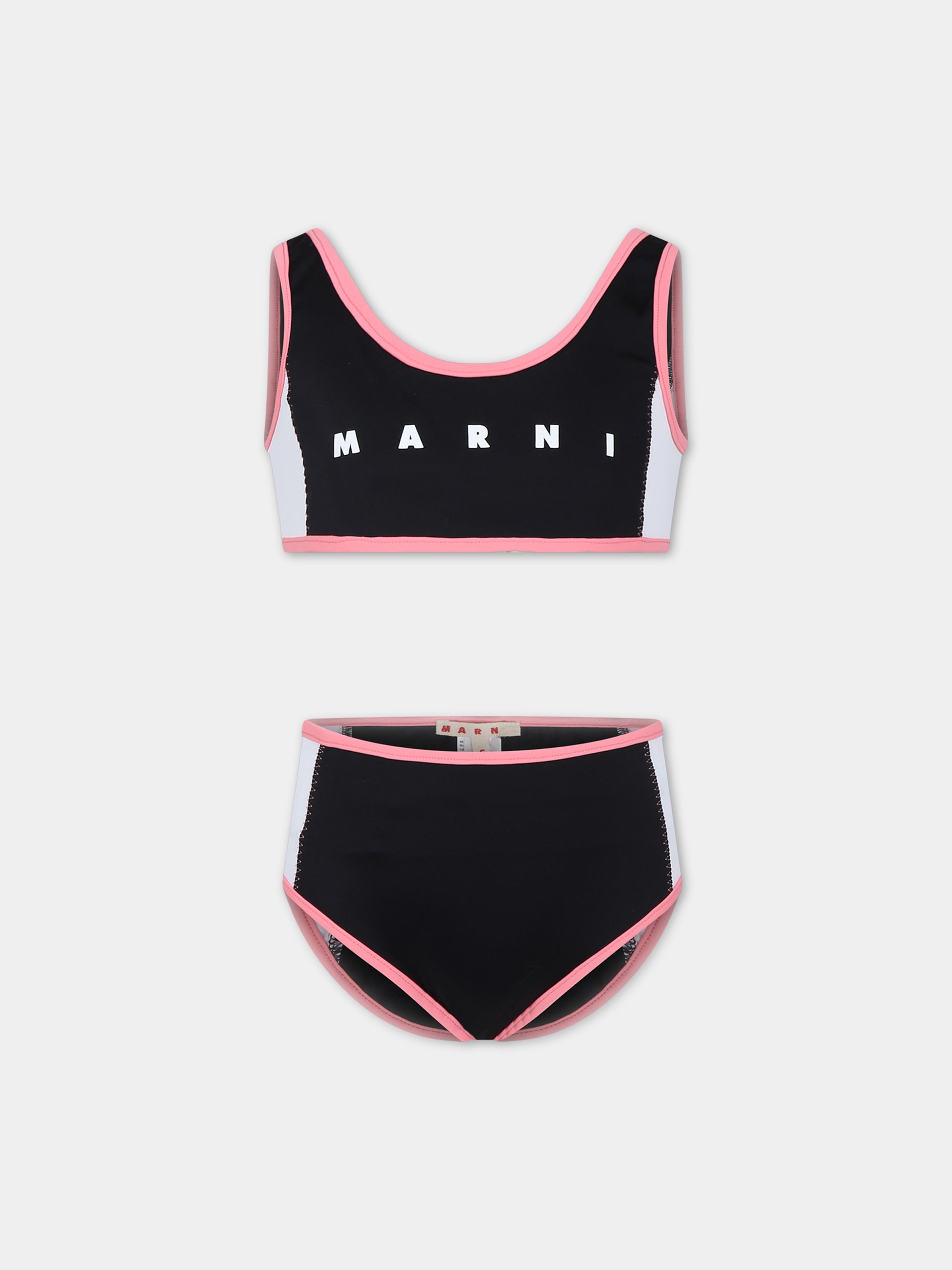 Bikini nero per bambina con logo,Marni Kids,M01050 M00M2 MM11F 0M900
