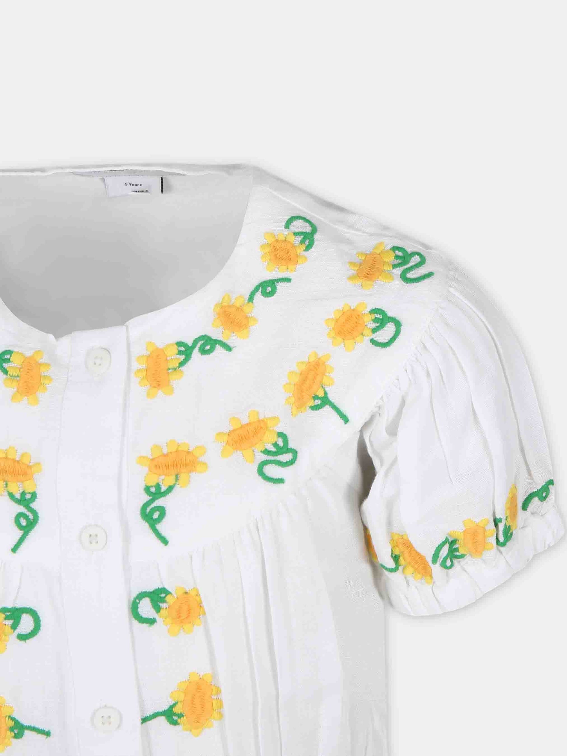 Vestito bianco per bambina con girasoli ricamati,Stella Mccartney Kids,TU1B81 Z0138 100