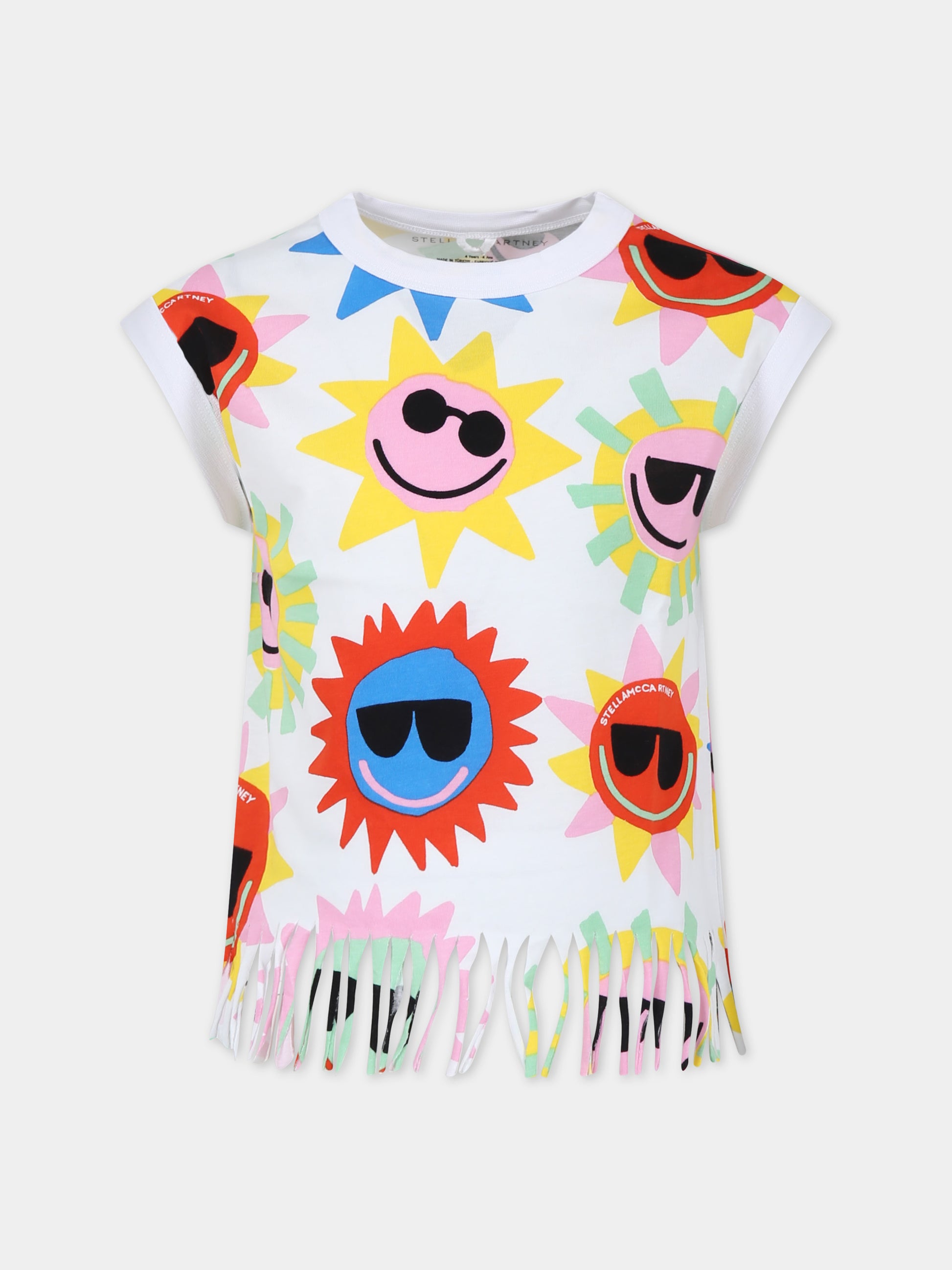 Canotta bianca per bambina con fantasia multicolor all-over,Stella Mccartney Kids,TU8B42 Z1581 100MC