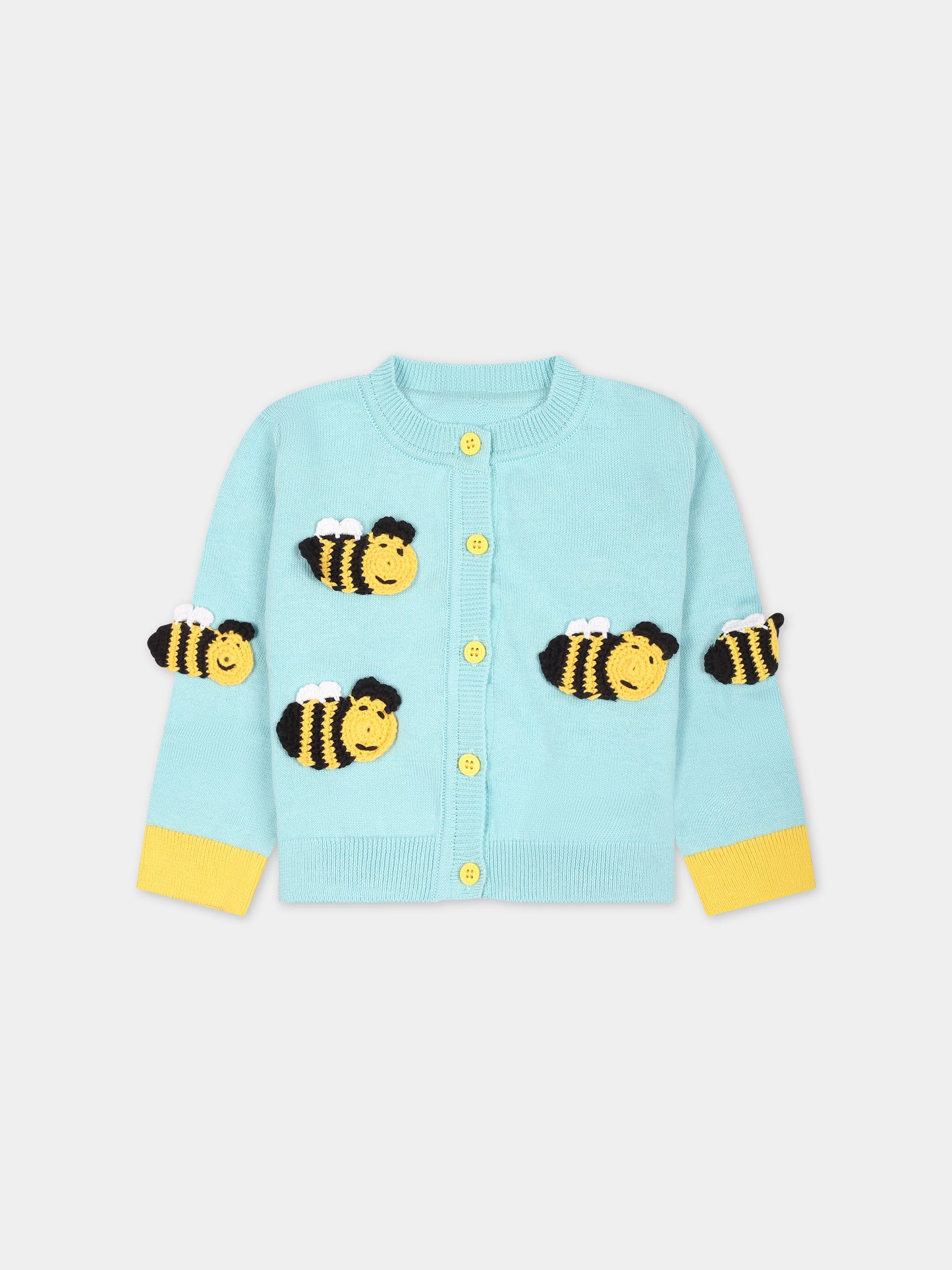 Cardigan celeste per neonata con api,Stella Mccartney Kids,TU9040 Z1881 683