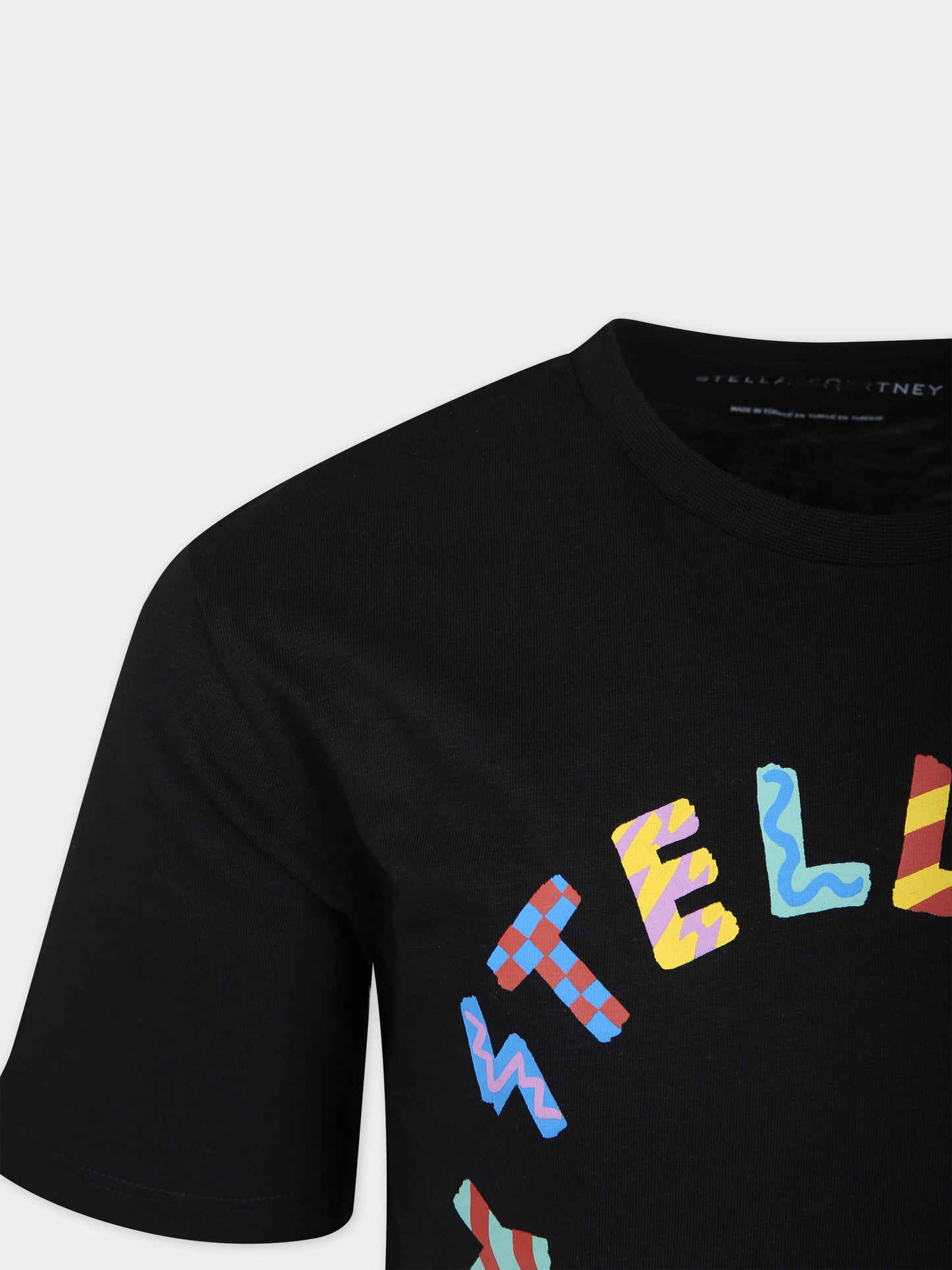 T-shirt nera per bambina con logo multicolor,Stella Mccartney Kids,TU8B51 Z0434 930