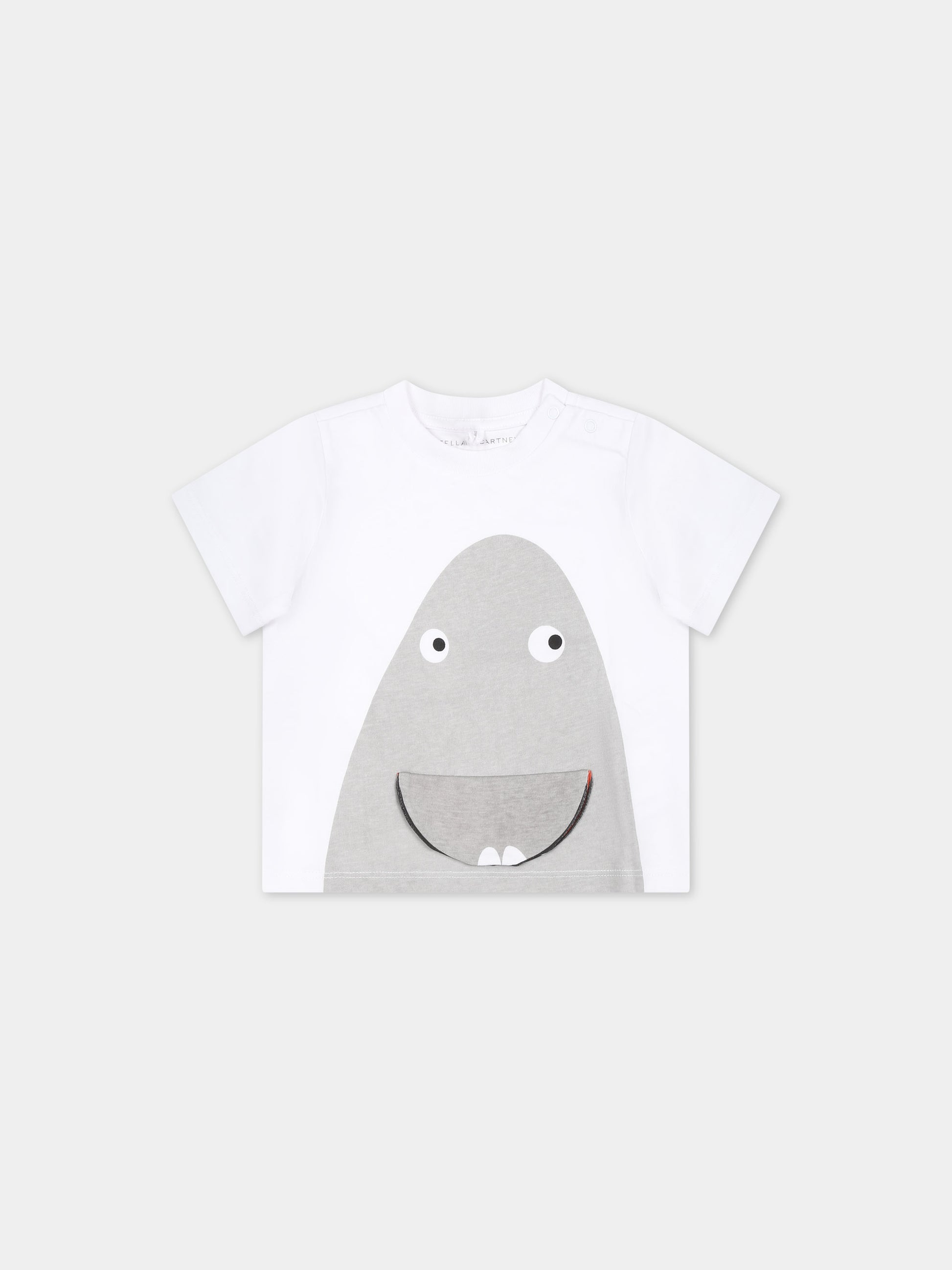 T-shirt bianca per neonato con stampa squalo,Stella Mccartney Kids,TU8671 Z0434 101