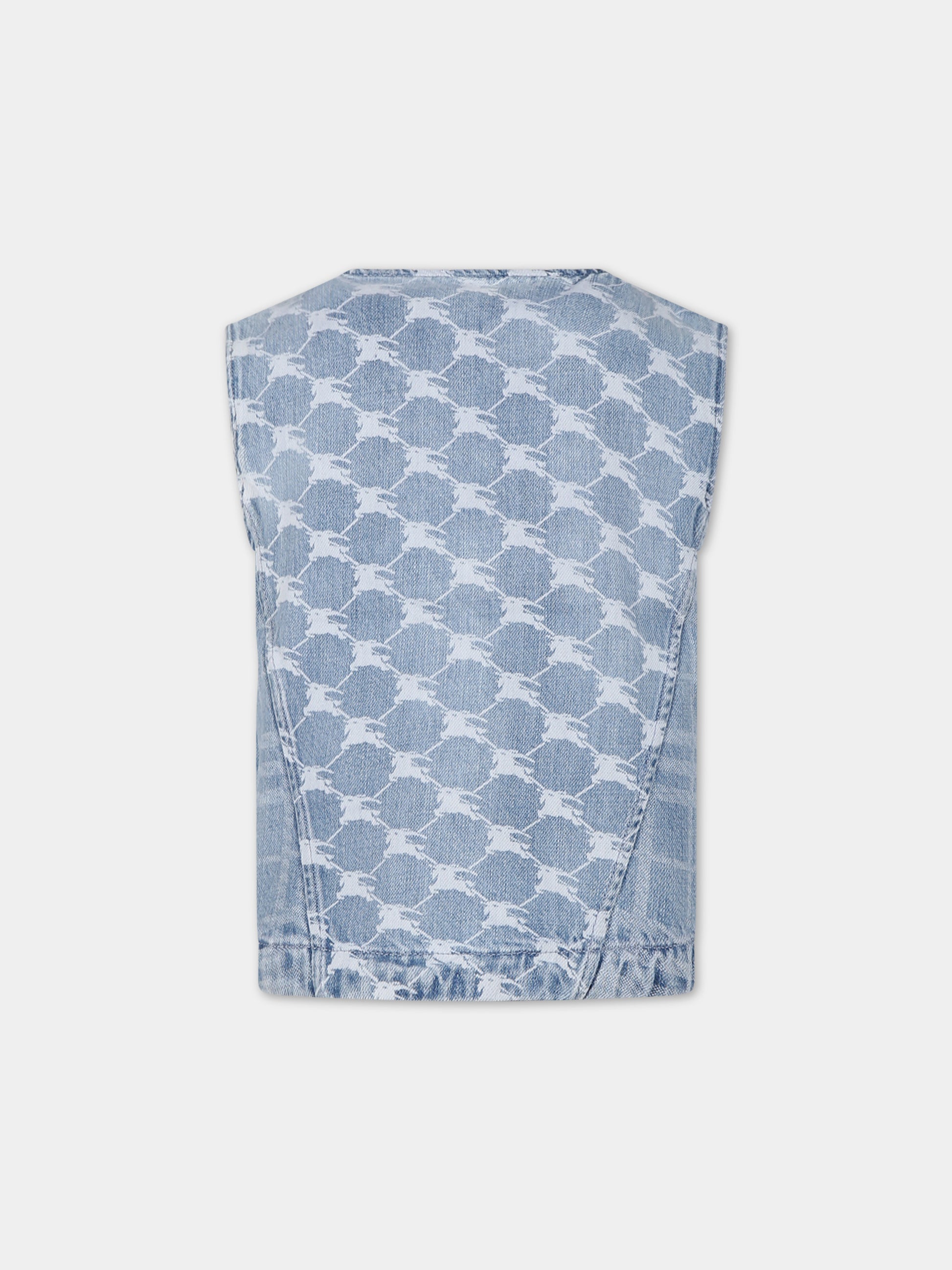 Gilet in denim per bambina con iconico check e logo all-over,Burberry Kids,8072988 A1141