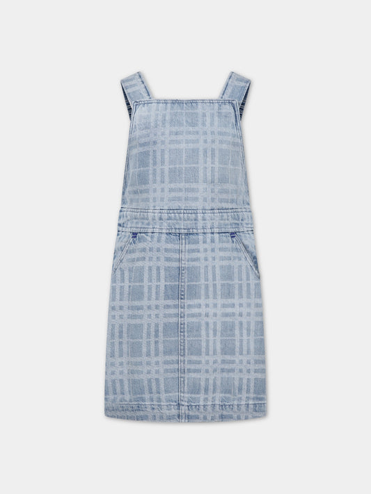 Salopette in denim per bambina con iconico check all-over,Burberry Kids,8072981 A6022