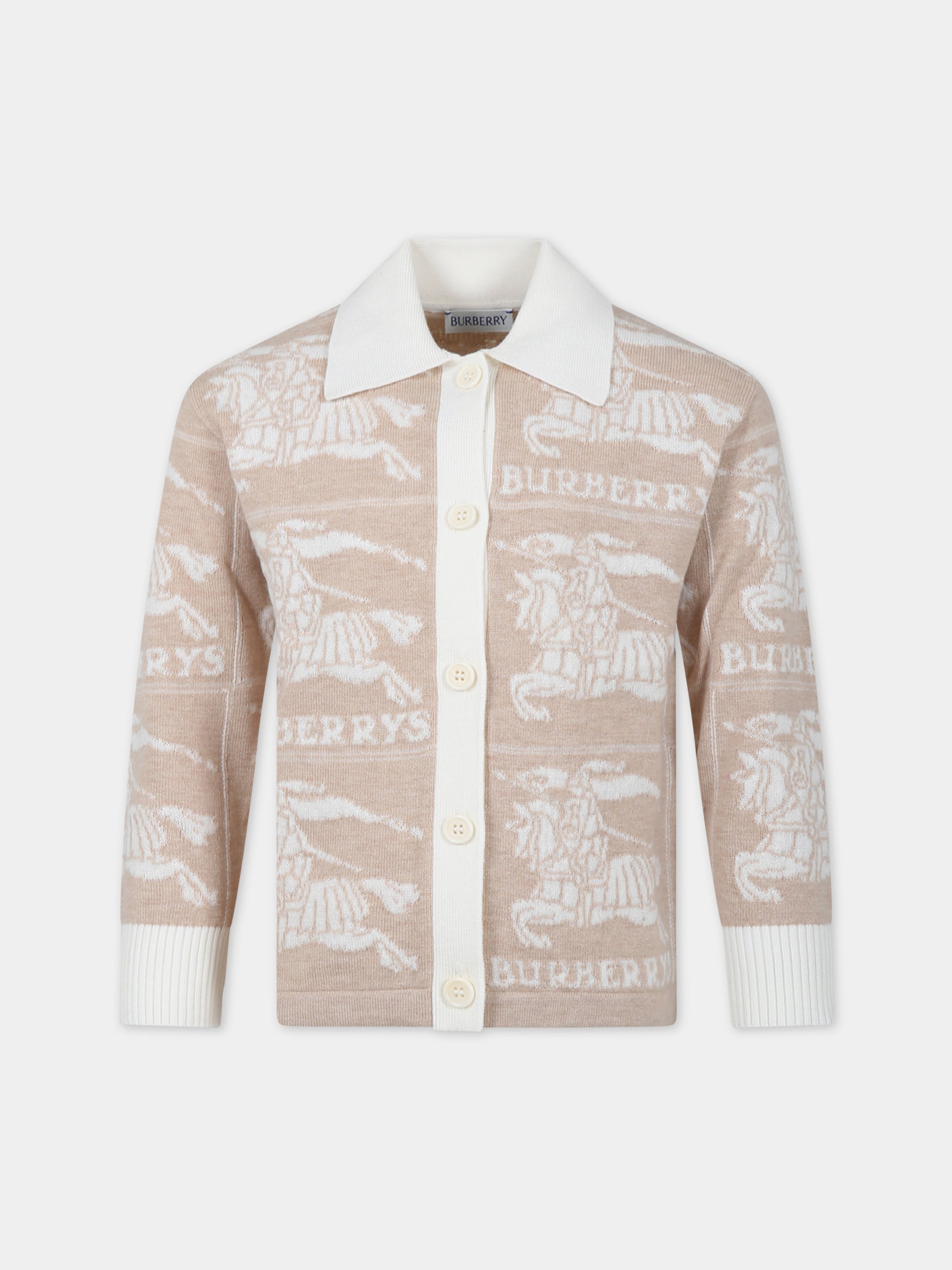 Cardigan avorio per bambina con iconico logo all-over,Burberry Kids,8081873 A7905