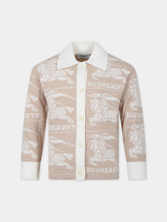 Cardigan avorio per bambina con iconico logo all-over,Burberry Kids,8081873 A7905