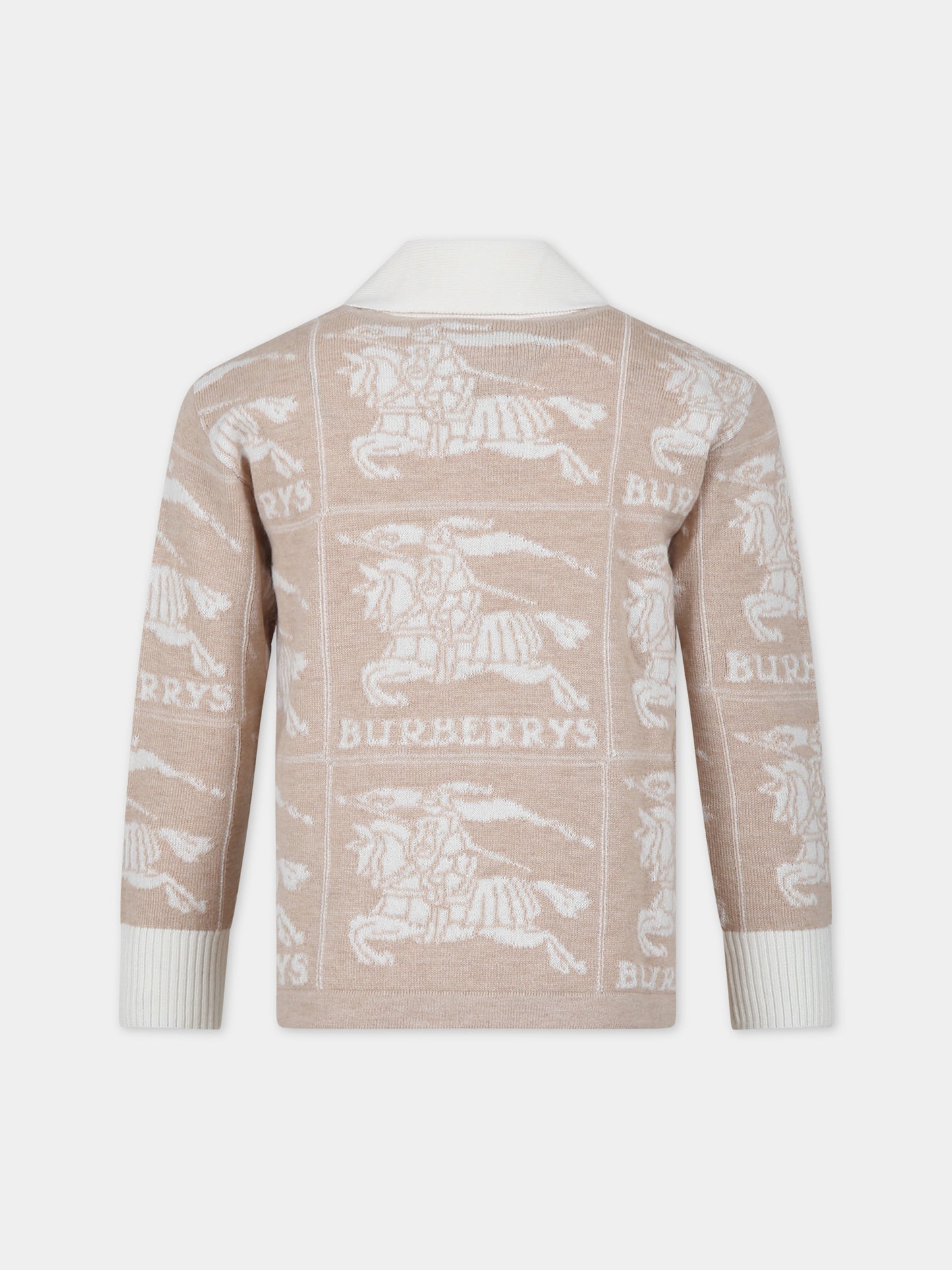 Cardigan avorio per bambina con iconico logo all-over,Burberry Kids,8081873 A7905