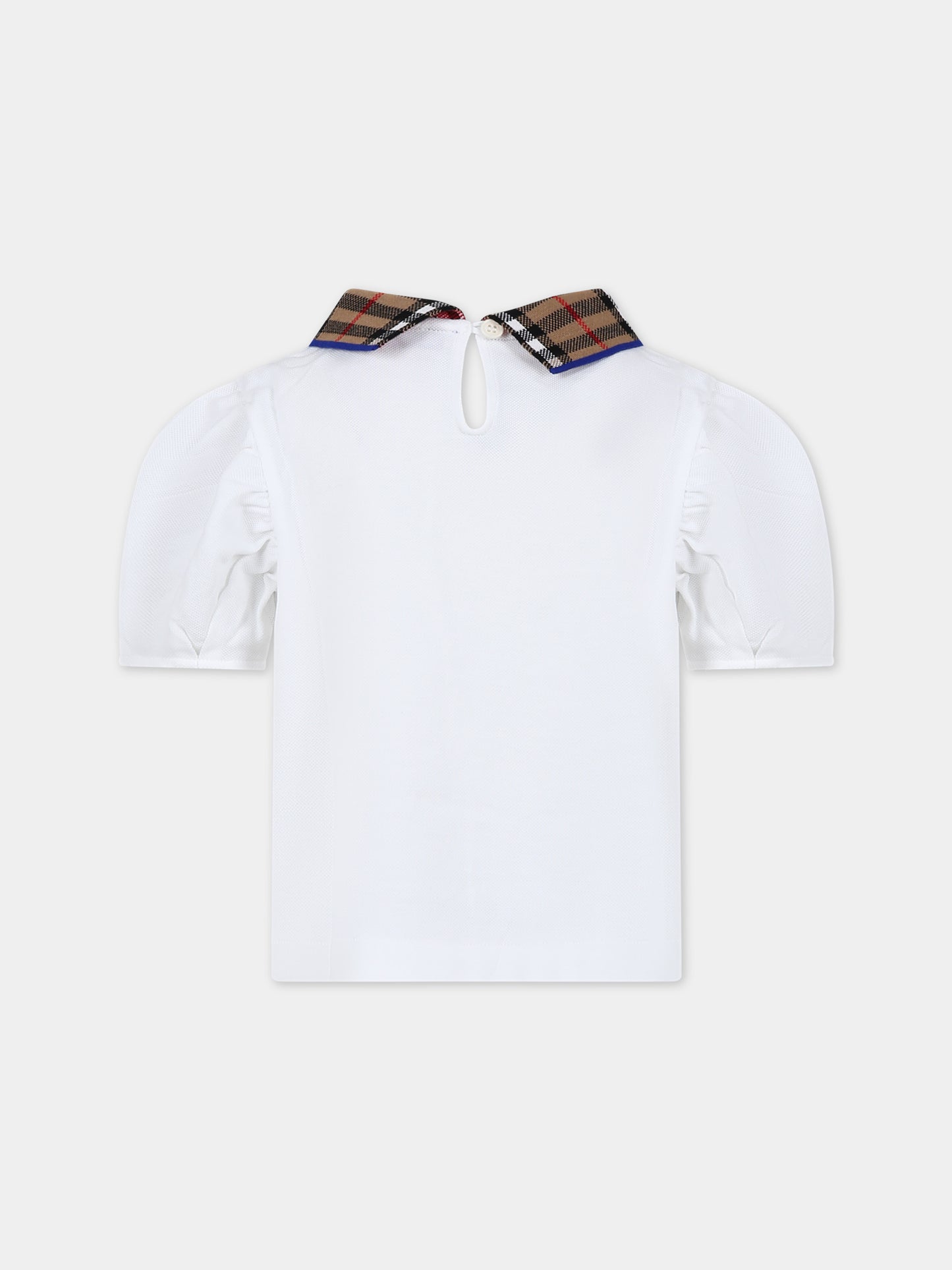 T-shirt bianca per bambina con check vintage sul colletto,Burberry Kids,8073164 A1464