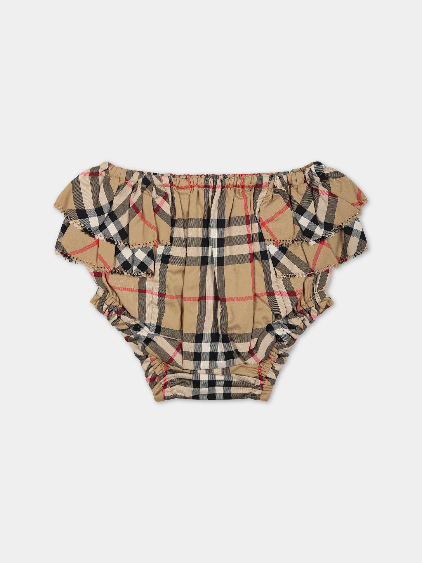 Shorts beige per neonata con iconico check vintage all-over,Burberry Kids,8078055 A7028