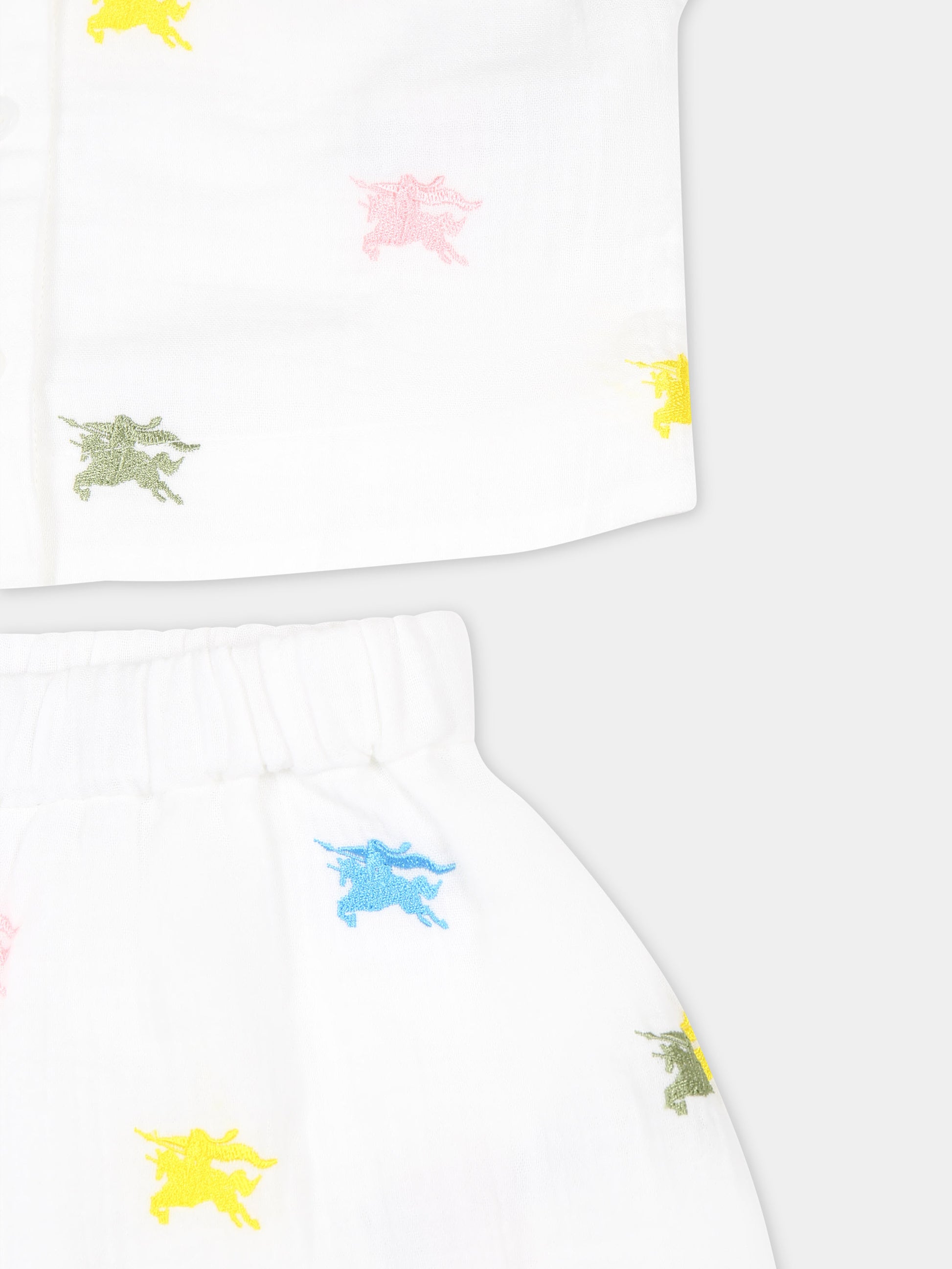 Completo bianco per neonati con cavaliere equestre,Burberry Kids,8078889 A5127