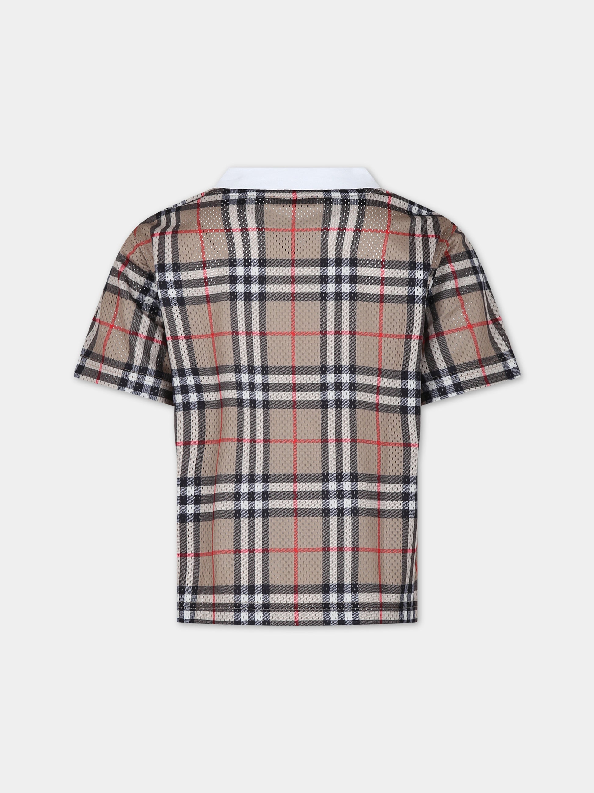 T-shirt beige per bambino con iconico check vintage,Burberry Kids,8078636 A7028