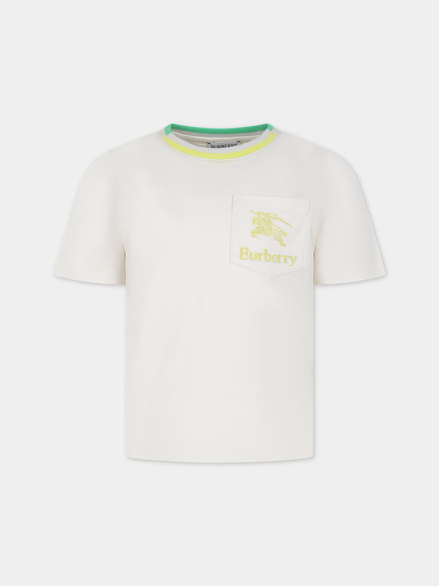 T-shirt beige per bambino con logo e cavaliere equestre,Burberry Kids,8079784 A4802