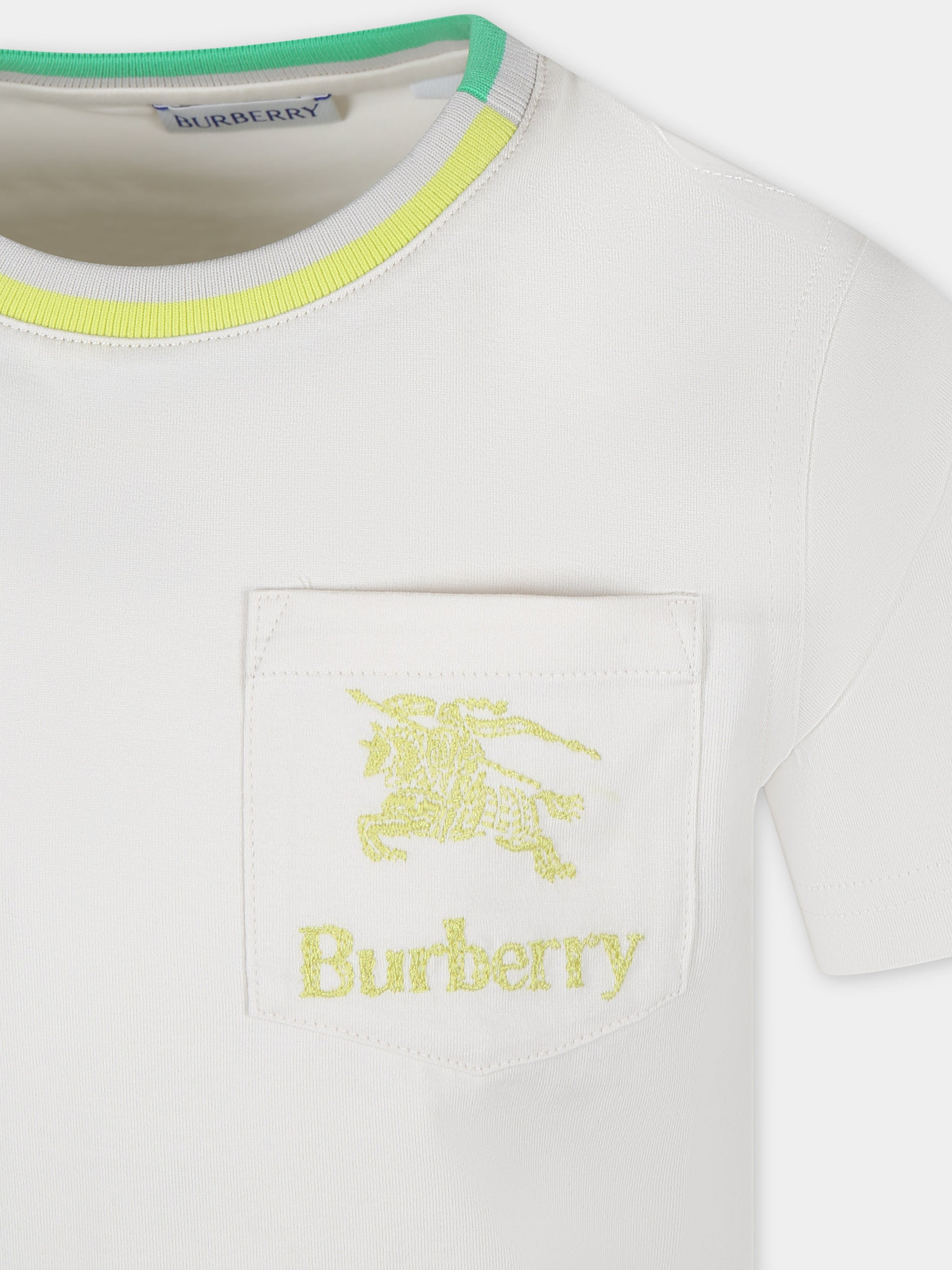 T-shirt beige per bambino con logo e cavaliere equestre,Burberry Kids,8079784 A4802