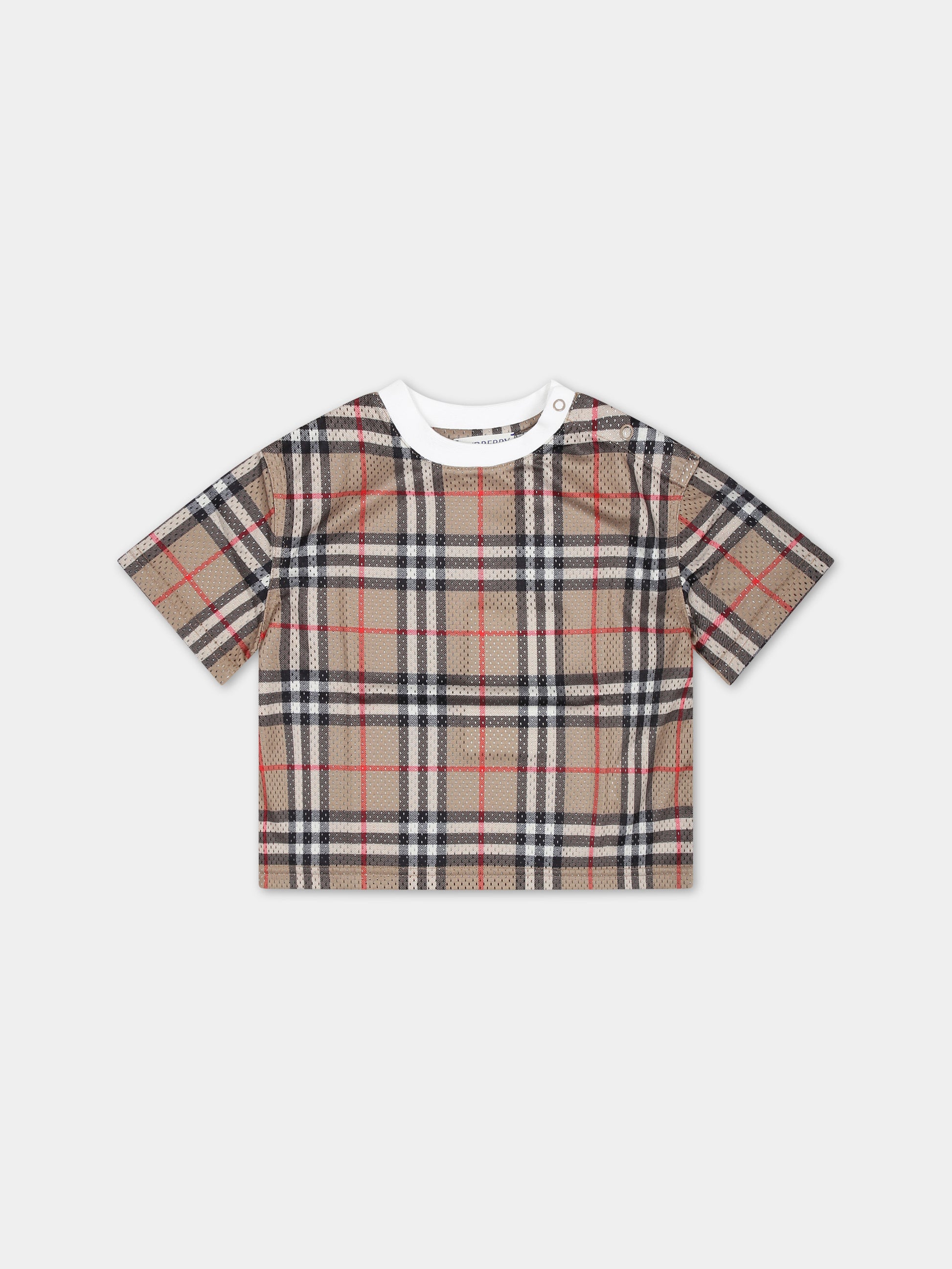 T-shirt beige per neonato con iconico check vintage,Burberry Kids,8078637 A7028
