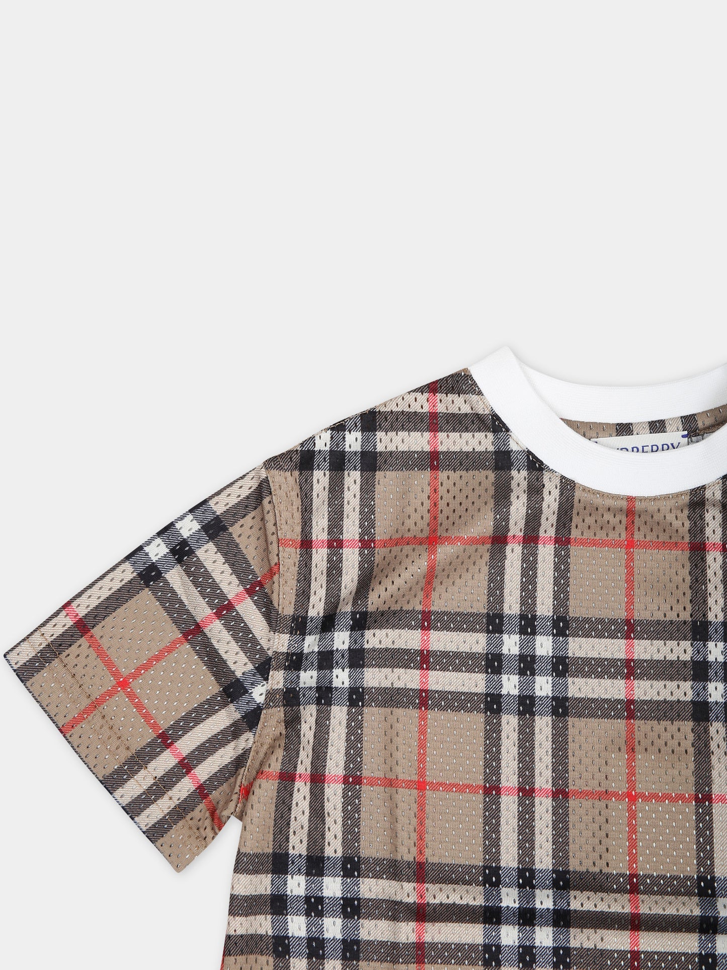 T-shirt beige per neonato con iconico check vintage,Burberry Kids,8078637 A7028