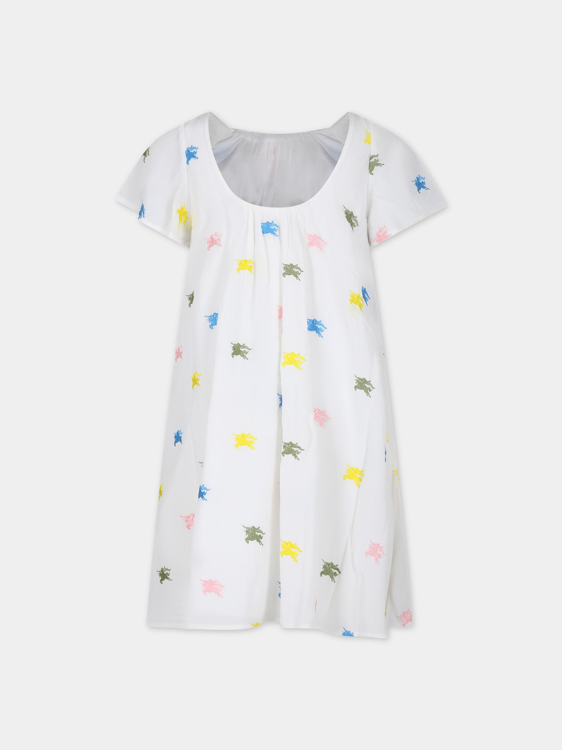 Vestito bianco per bambina con cavaliere equestre,Burberry Kids,8078413 A5127