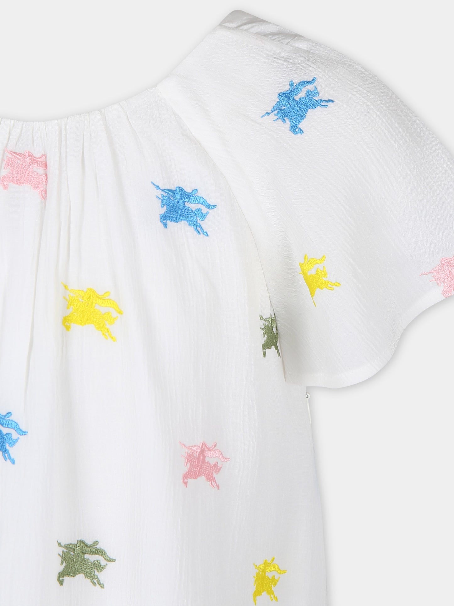 Vestito bianco per bambina con cavaliere equestre,Burberry Kids,8078413 A5127