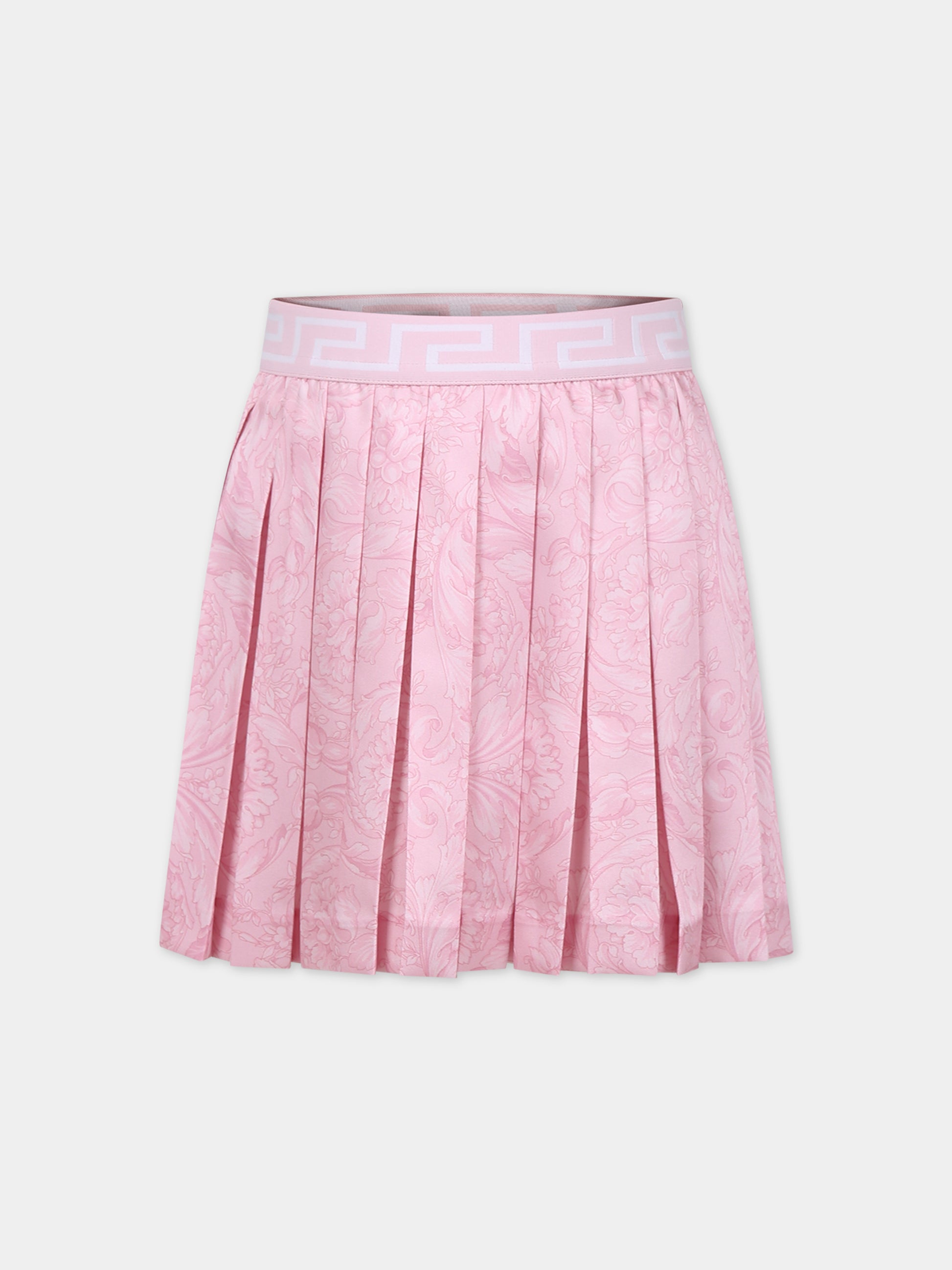 Gonna rosa per bambina con stampa barocco,Versace,1000240 1A08435 5P950
