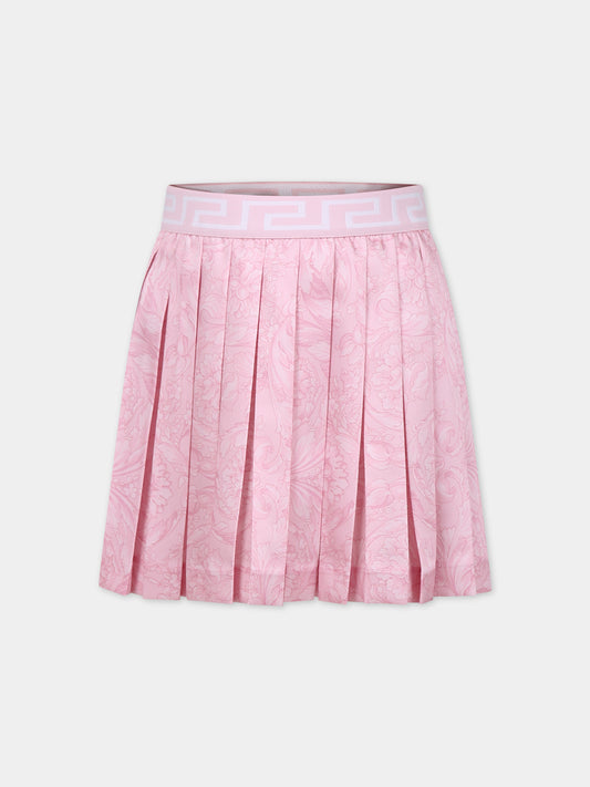 Gonna rosa per bambina con stampa barocco,Versace,1000240 1A08435 5P950