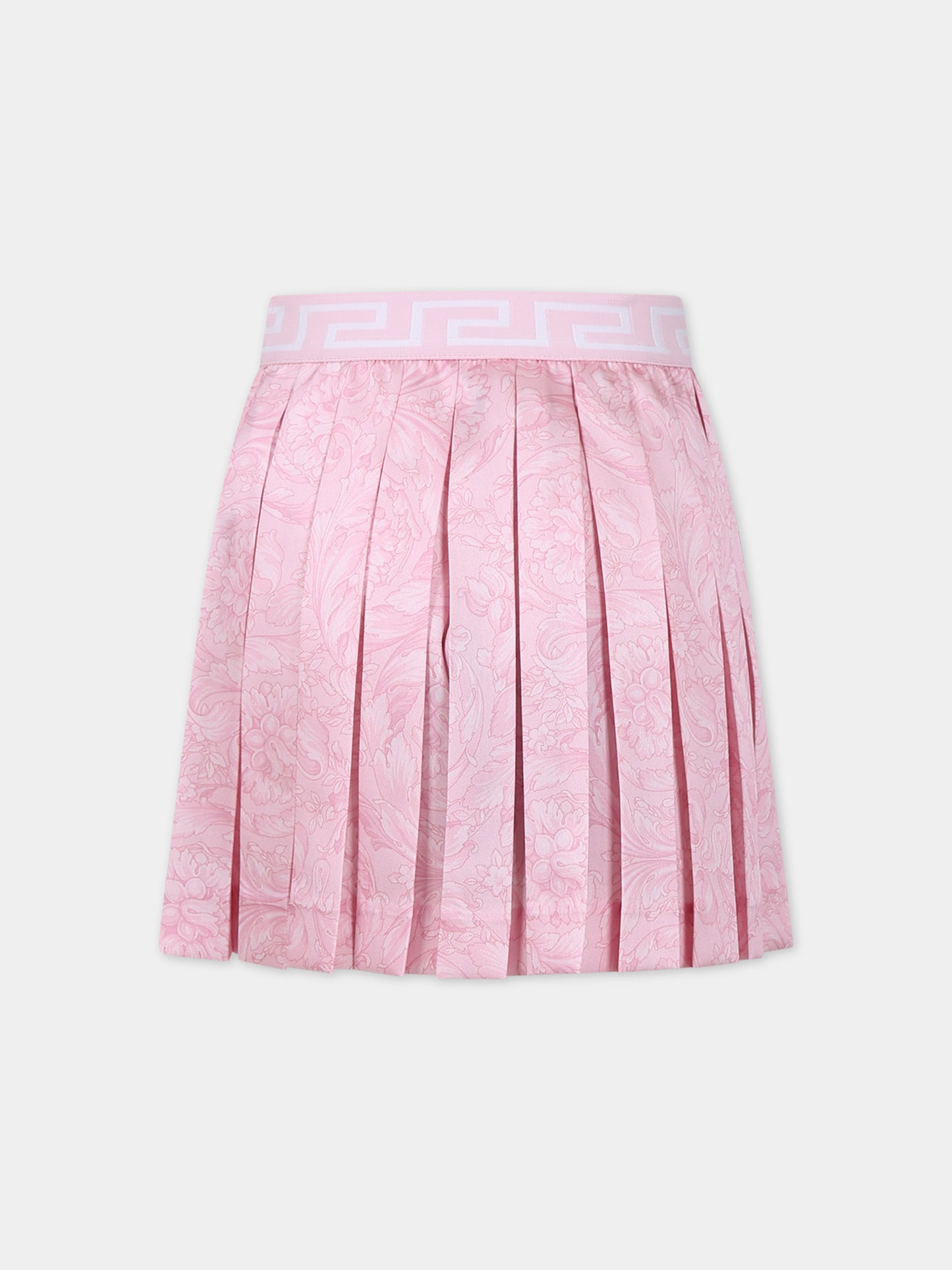 Gonna rosa per bambina con stampa barocco,Versace,1000240 1A08435 5P950