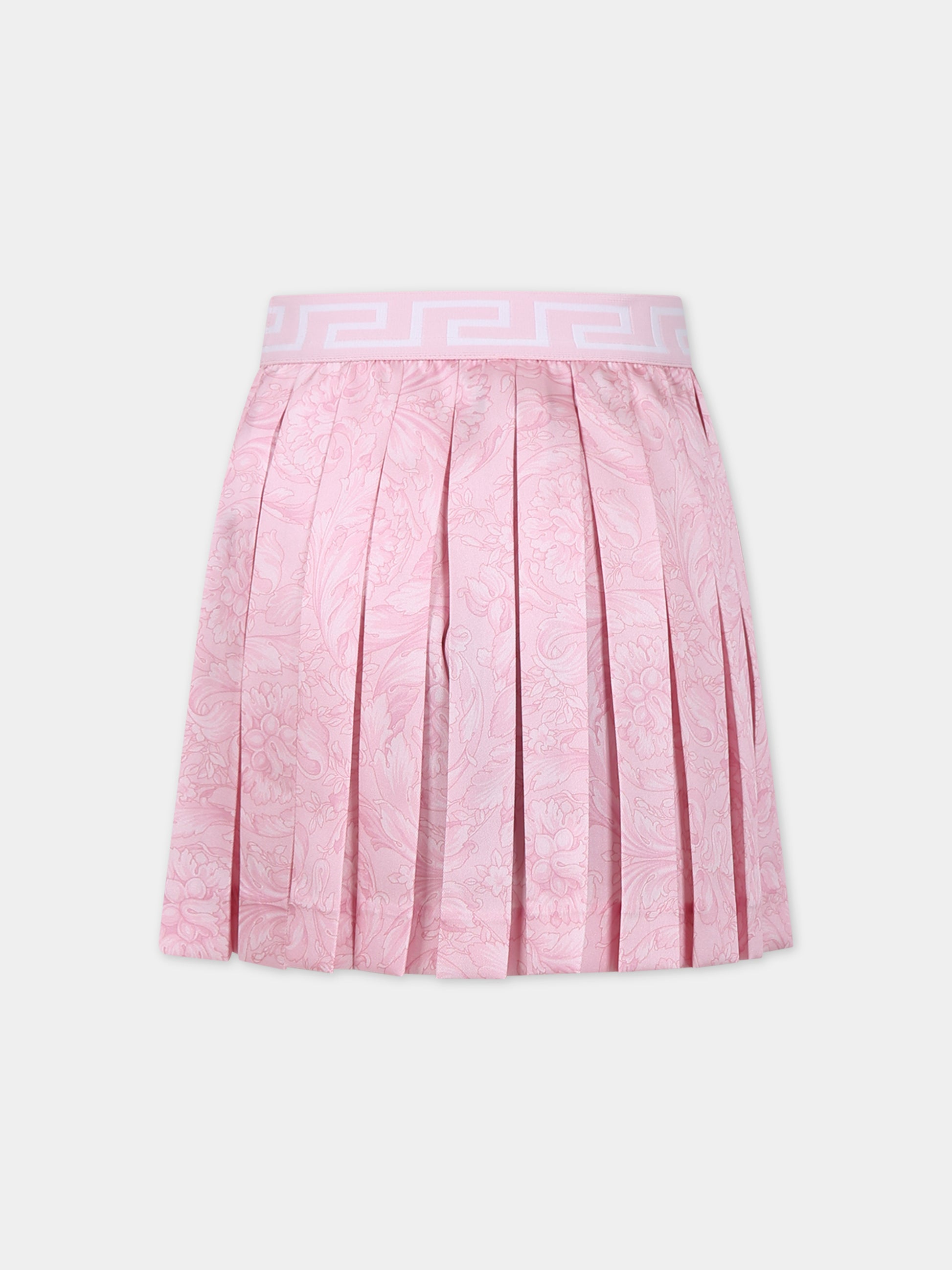 Gonna rosa per bambina con stampa barocco,Versace,1000240 1A08435 5P950