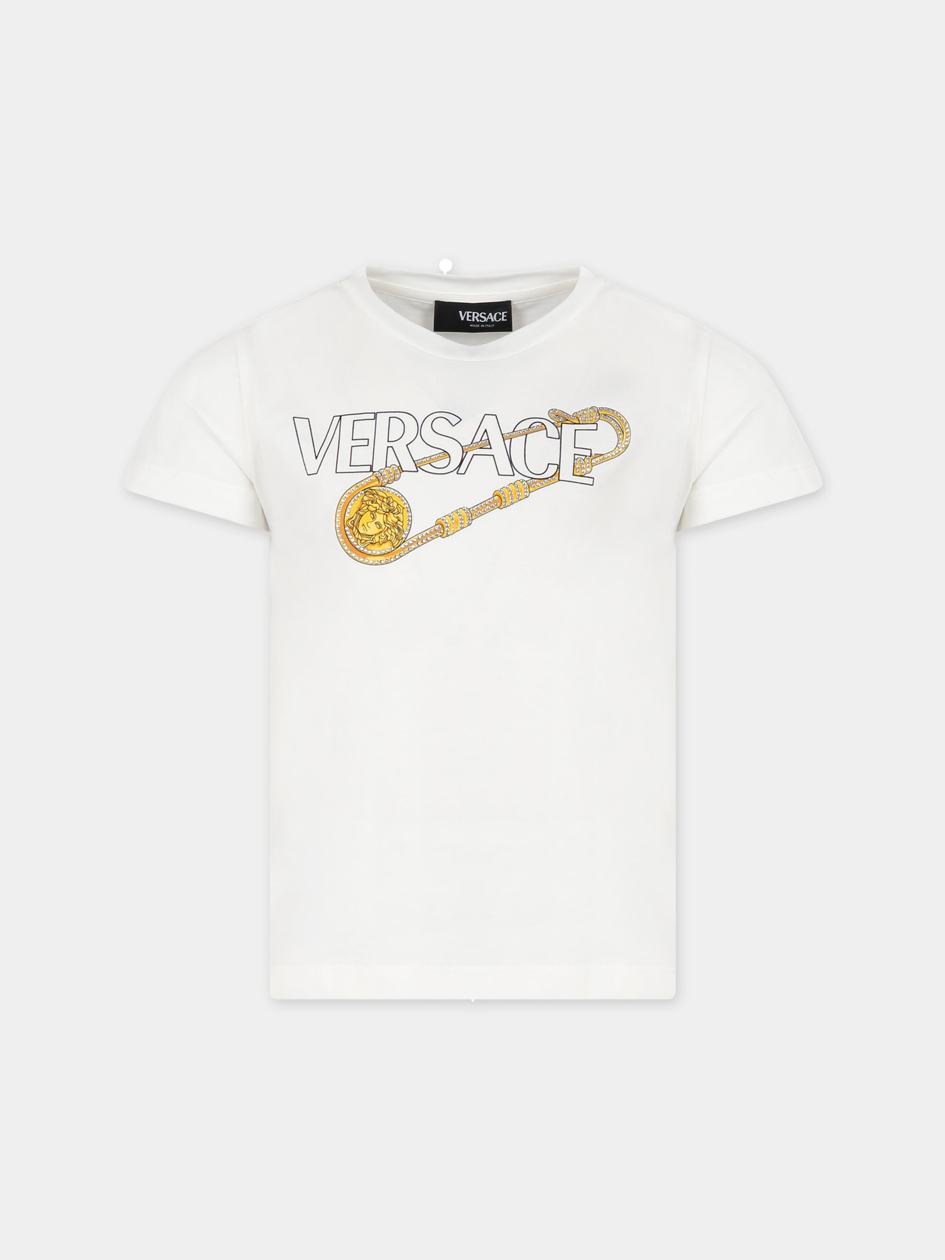 T-shirt bianca per bambina con logo,Versace,1000052 1A10218 2W100