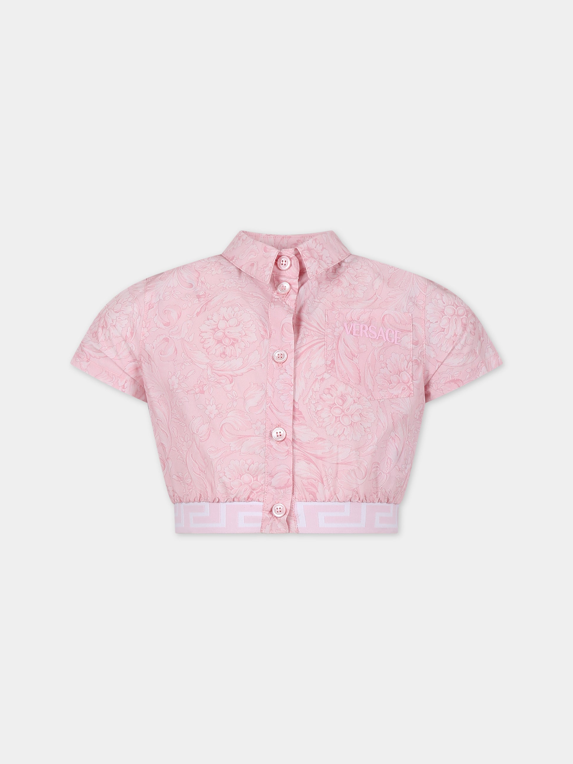 Camicia rosa per bambina con stampa barocco,Versace,1012673 1A09671 2PR10