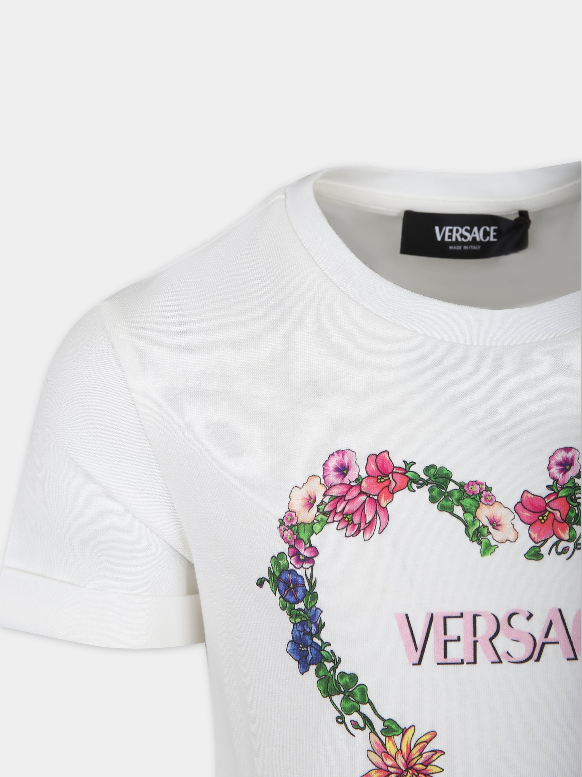 Vestito bianco per bambina con stampa multicolor,Versace,1011337 1A09683 6W650