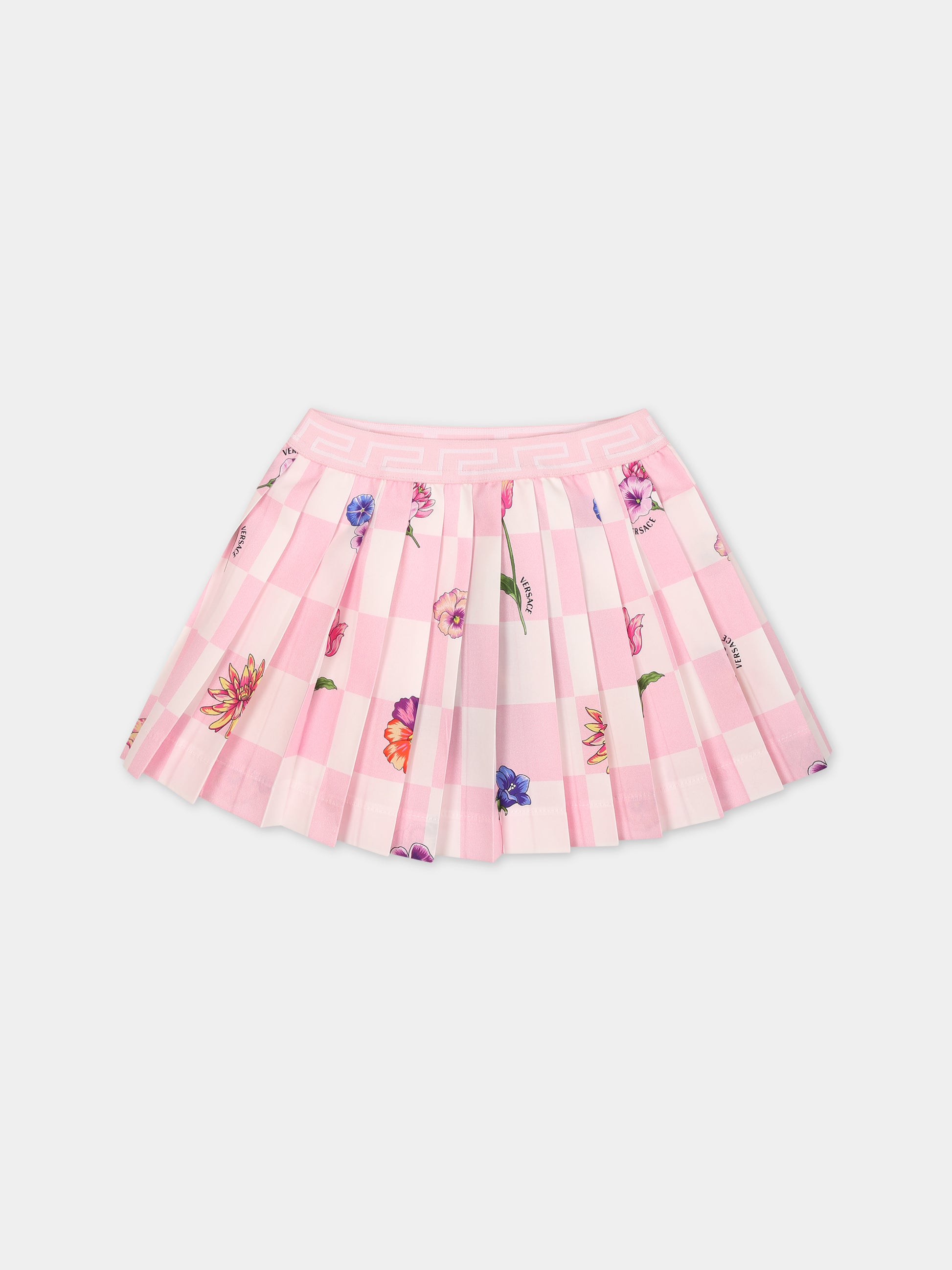 Gonna rosa per neonata con stampa fiori,Versace,1003524 1A09181 5X420