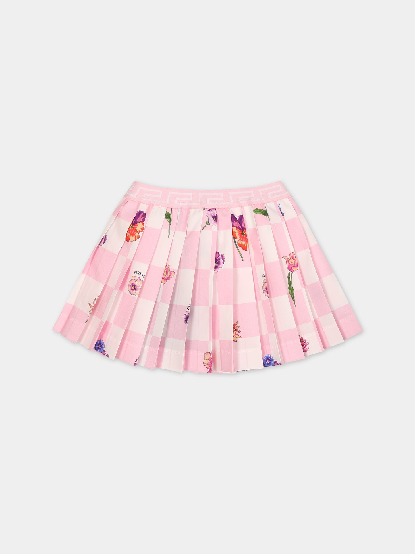 Gonna rosa per neonata con stampa fiori,Versace,1003524 1A09181 5X420