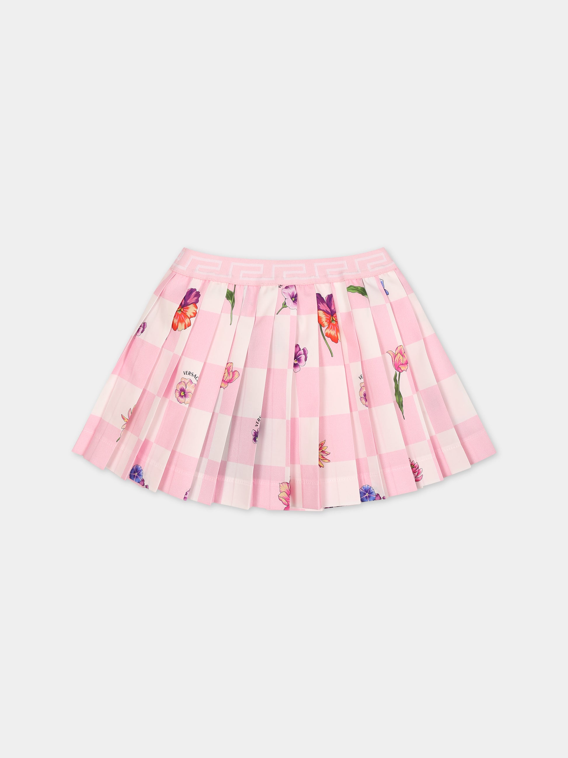 Gonna rosa per neonata con stampa fiori,Versace,1003524 1A09181 5X420