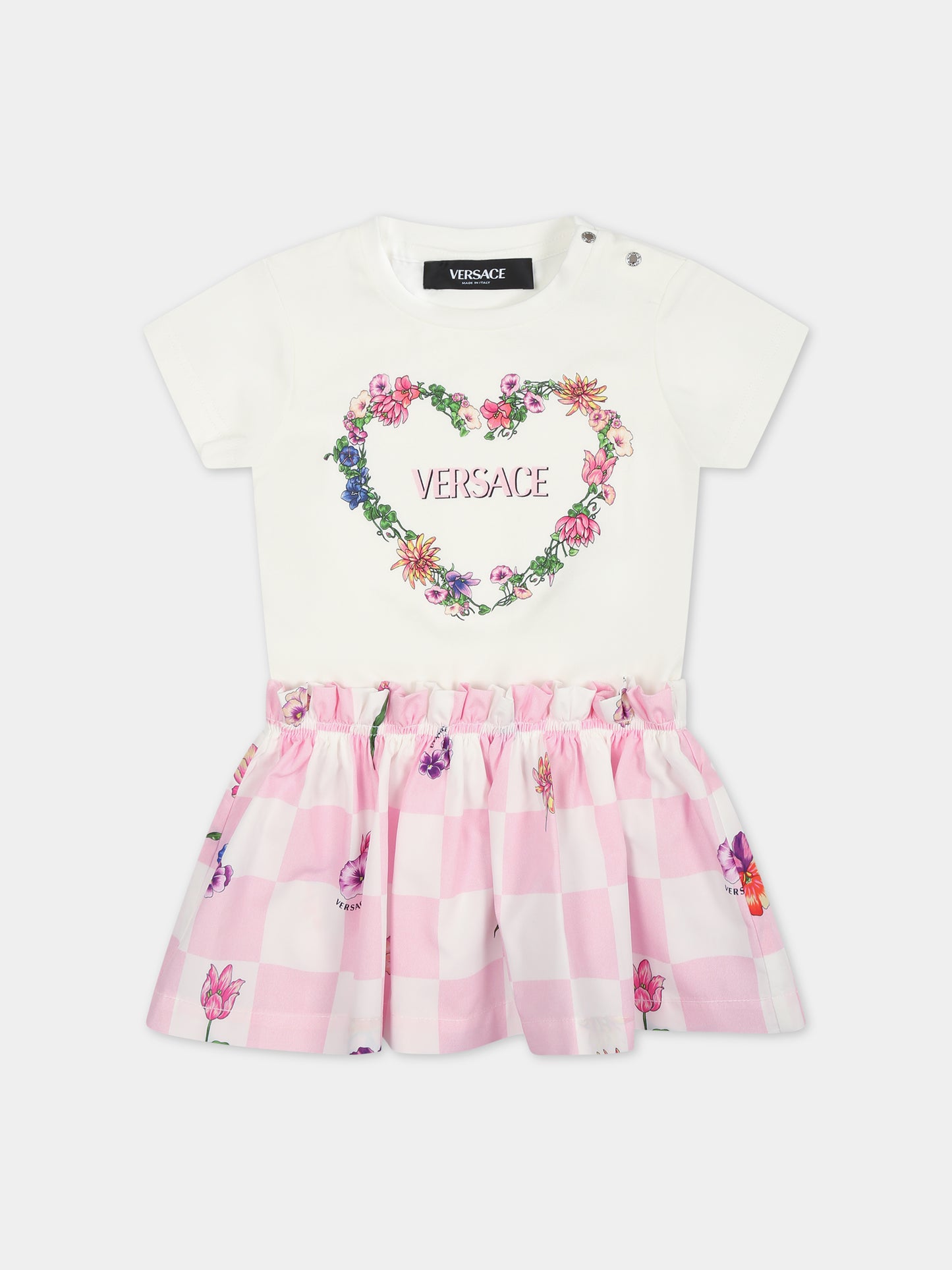 Vestito bianco per neonata con stampa multicolor,Versace,1014009 1A09953 2W070